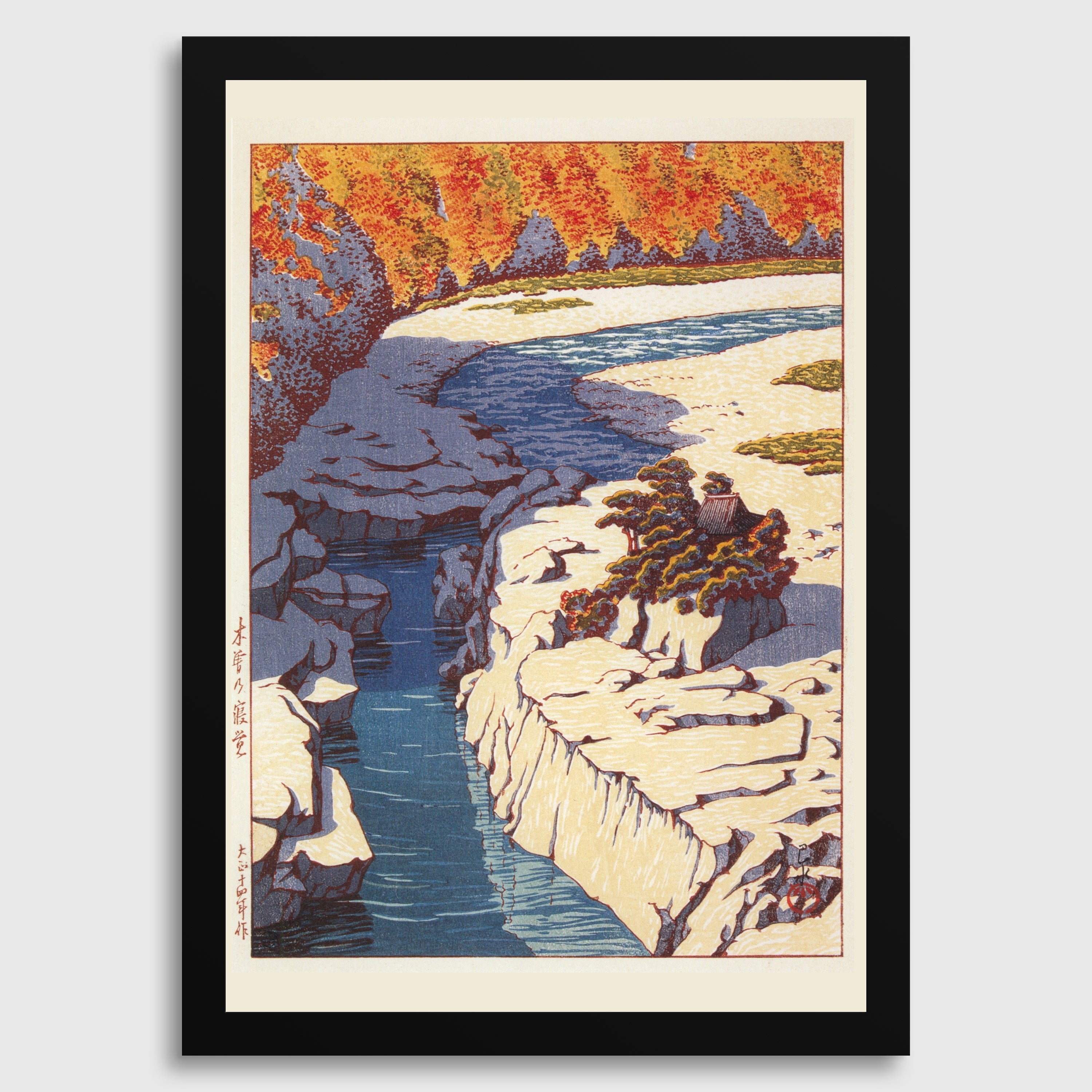Kawase Hasui Japanese Woodcut Print: Kizo no Nezame Autumn River Landscape (Available Framed) - 9ArtPrints