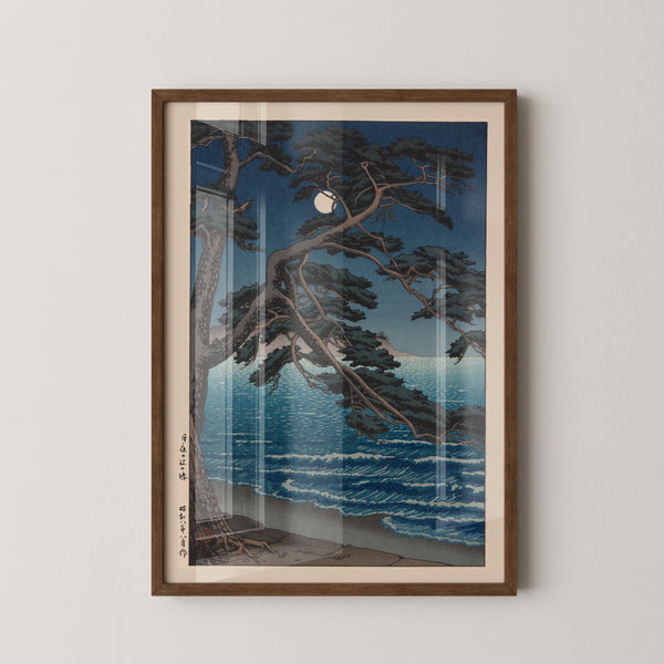 Kawase Hasui — Moon at Enoshima Beach Giclee Print: | Japanese Woodblock Print (Shin Hanga)