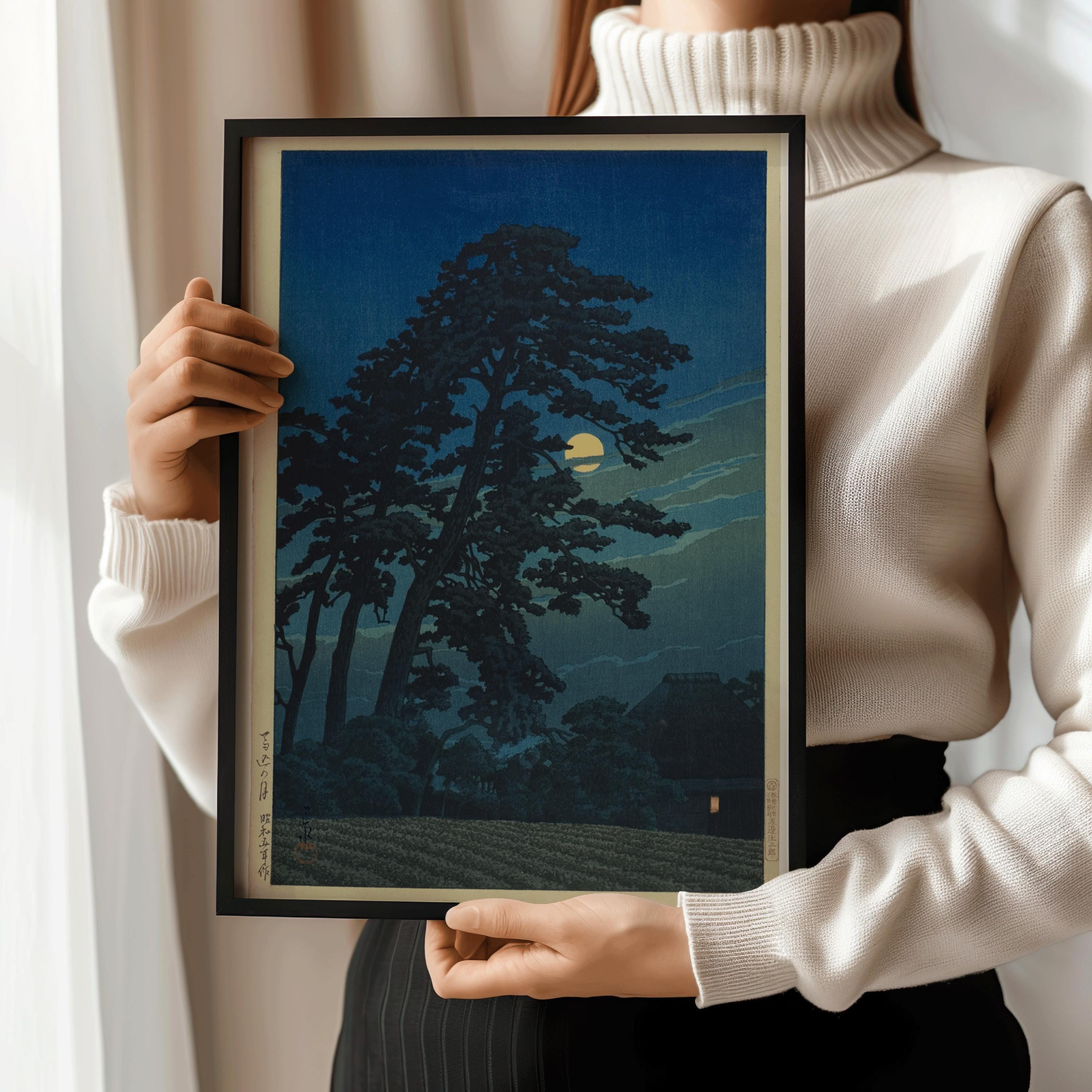 Kawase Hasui - Moon at Umagome | PREMIUM GICLÉE PRINT | Vintage Japanese Woodblock Ukiyo - e Art (available handframed or unframed) - 9ArtPrints