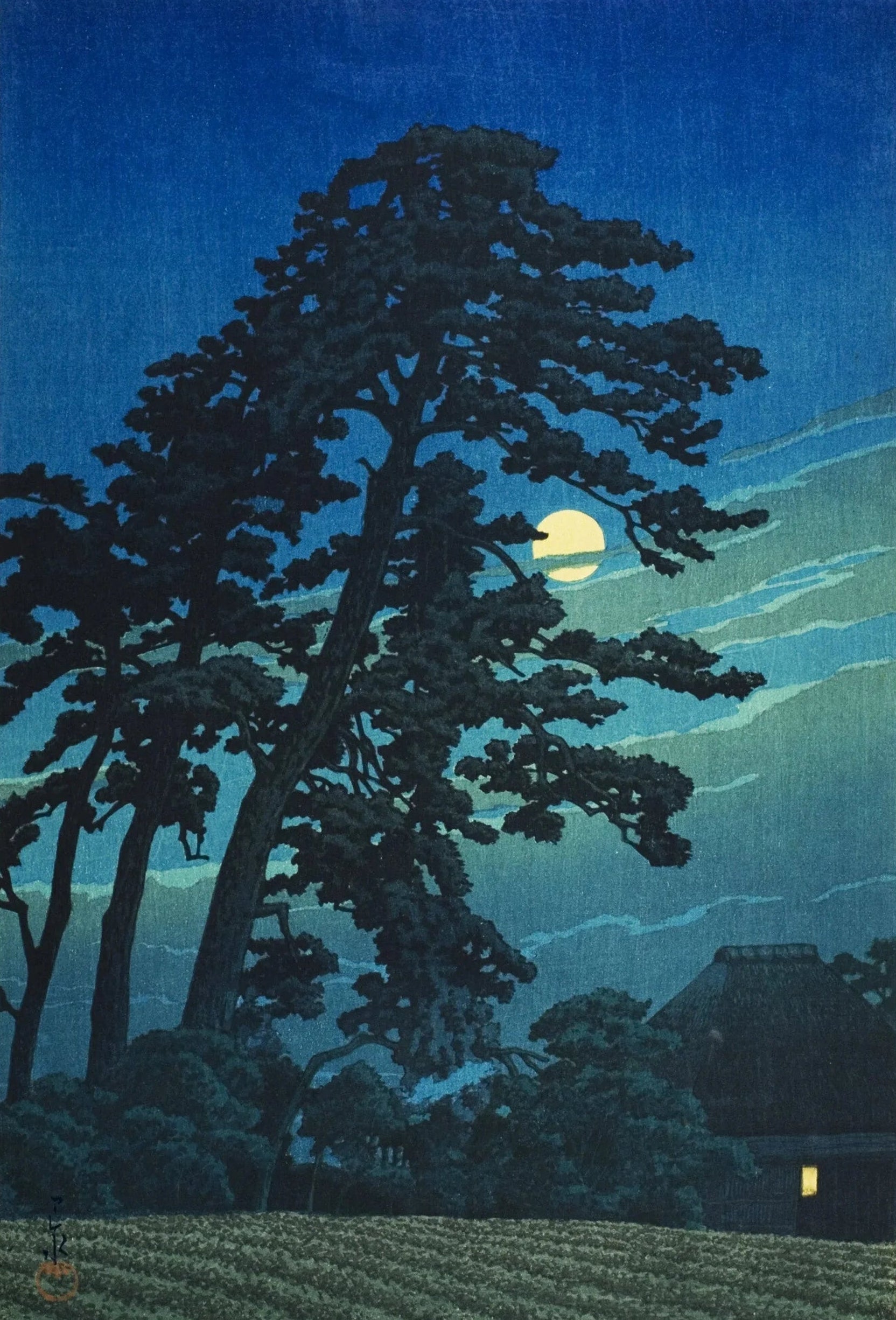 Kawase Hasui Moon at Umagome Print: Vintage Japanese Woodblock Art - 9ArtPrints