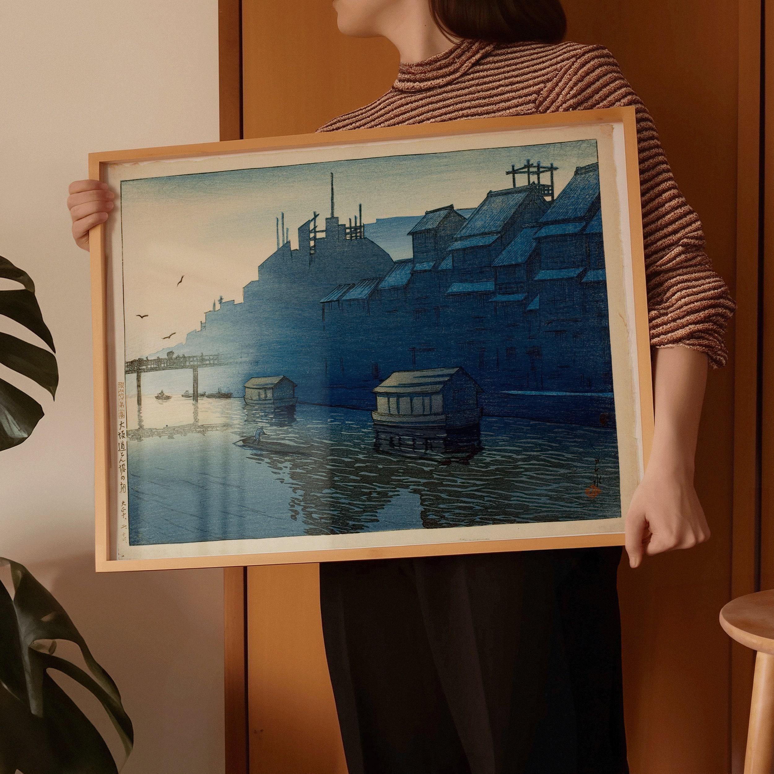 Kawase Hasui - Morning at Dotonbori, Osaka | PREMIUM GICLÉE PRINT | Japanese Vintage Woodblock Art (available handframed or unframed) - 9ArtPrints