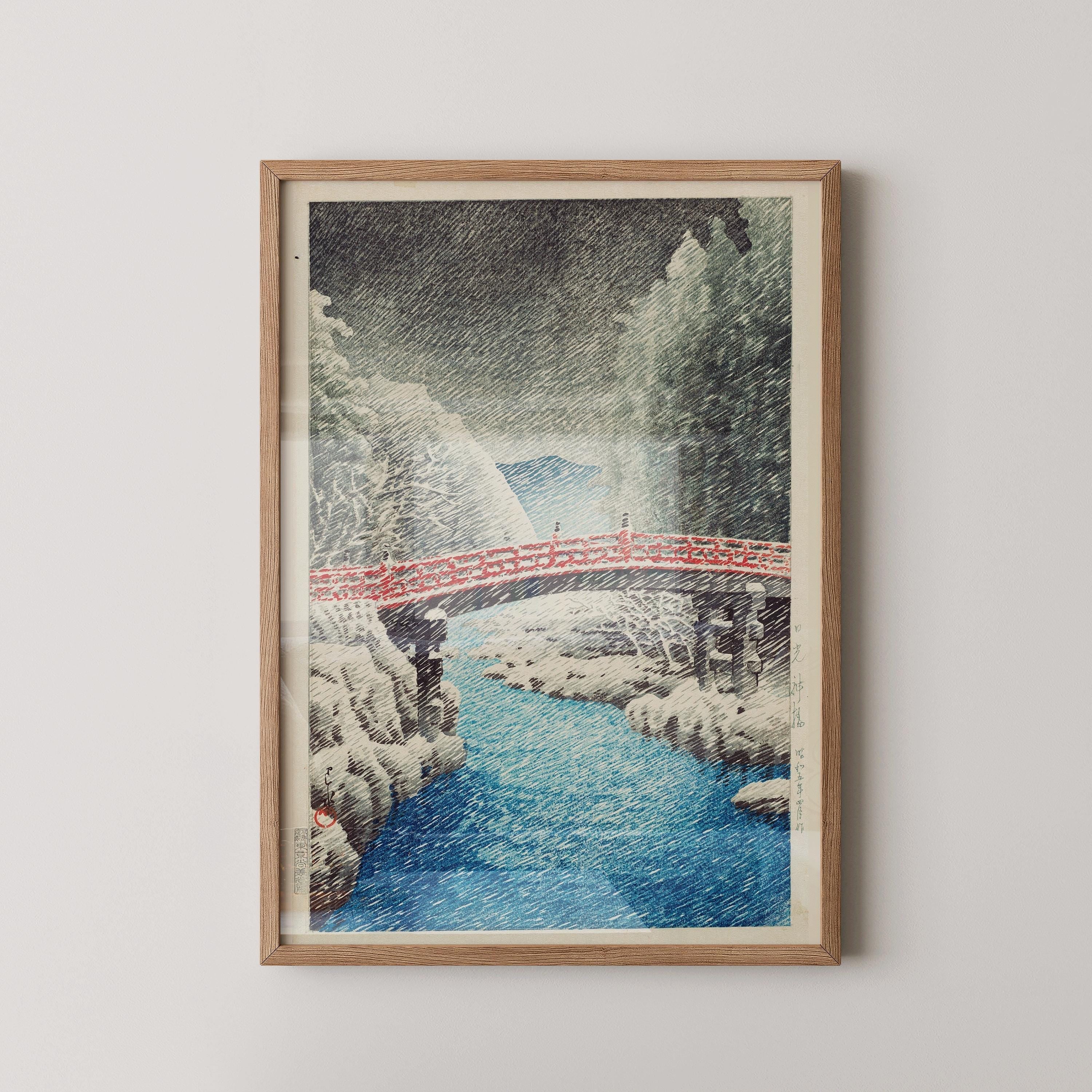 Kawase Hasui - Nikko Snow Bridge: Vintage Japanese Woodblock Print - 9ArtPrints