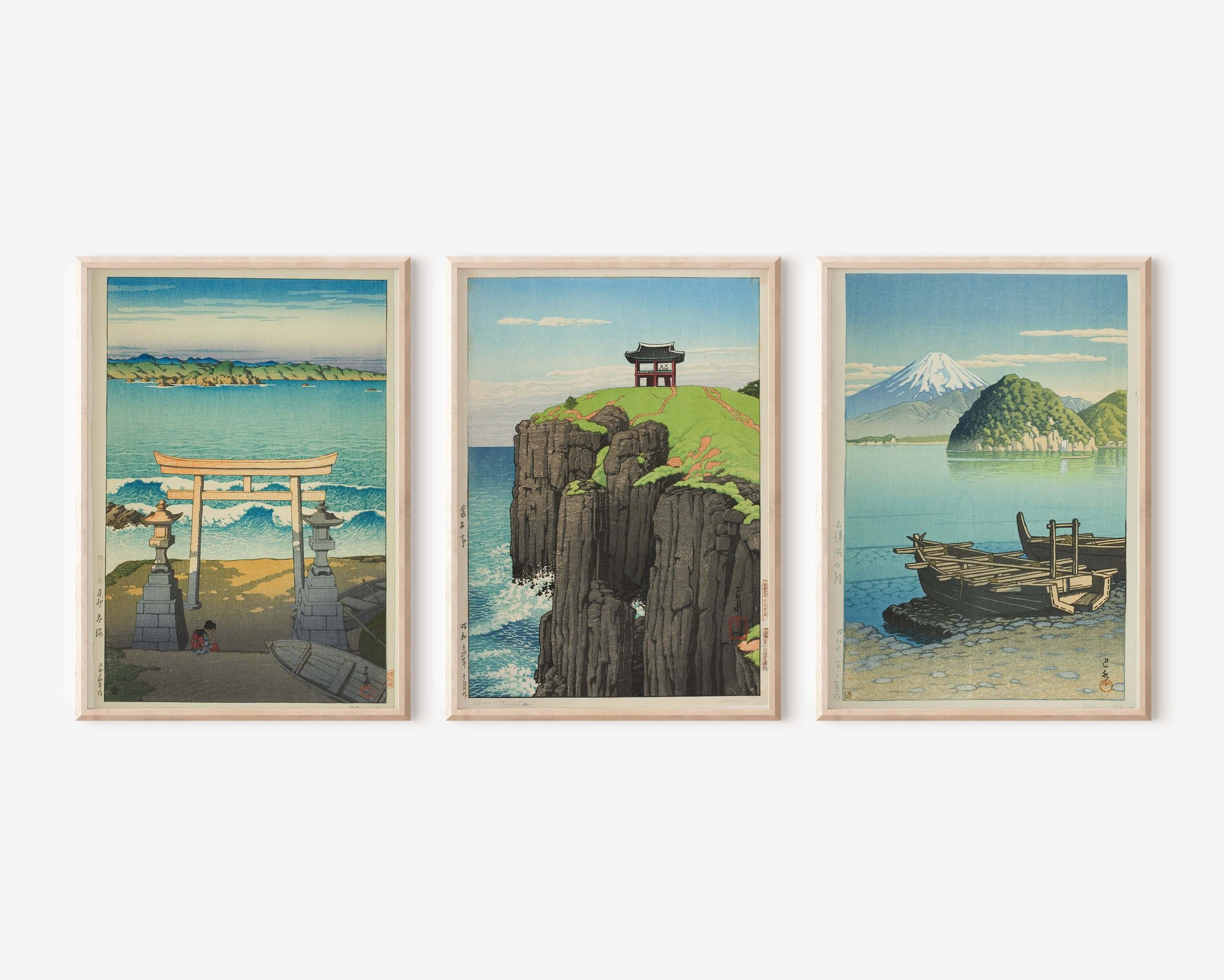 Kawase Hasui - Ocean Theme Set of 3 Shin - Hanga Art Prints (available framed or unframed) - 9ArtPrints