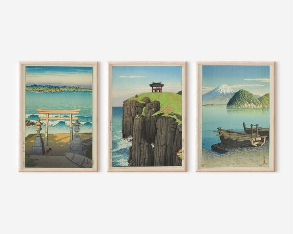 Kawase Hasui — Statement Trio | Ocean Theme | Japanese Woodblock Art Print (Shin Hanga)