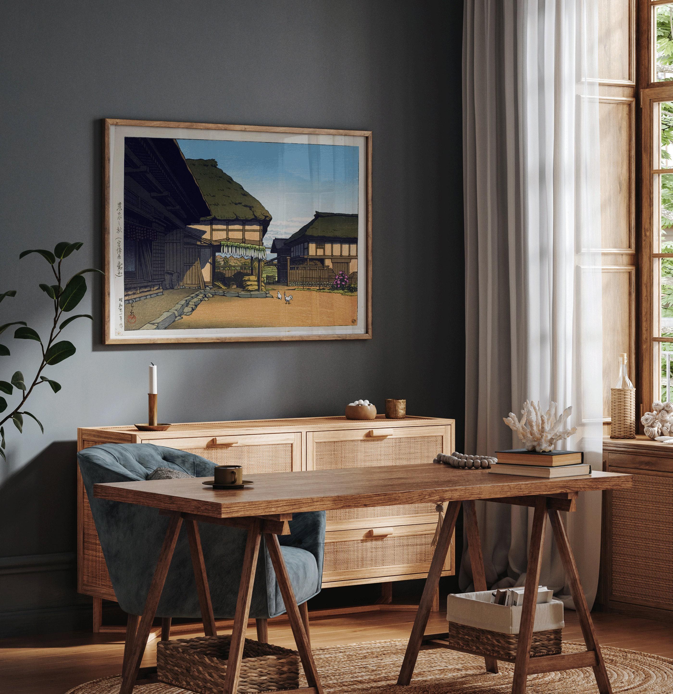 Kawase Hasui Print: Japanese Farmhouse in Autumn, Miyagi Prefecture - 9ArtPrints