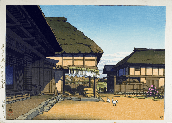 Kawase Hasui — Print: Japanese Farmhouse in Autumn, Miyagi Prefecture | Japanese Woodblock Print (Shin Hanga)