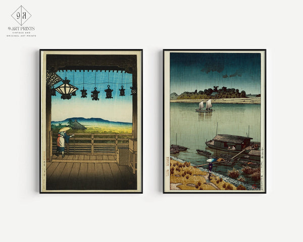 Kawase Hasui — Statement Duo | Nigatsu Hall & Arakawa River | Japanese Woodblock Art Print (Shin Hanga)