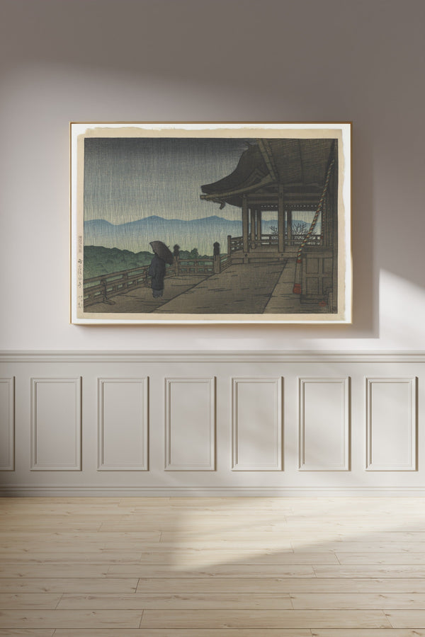 Kawase Hasui — Rain at Kiyomizu Temple | Japanese Woodblock Print (Shin Hanga)