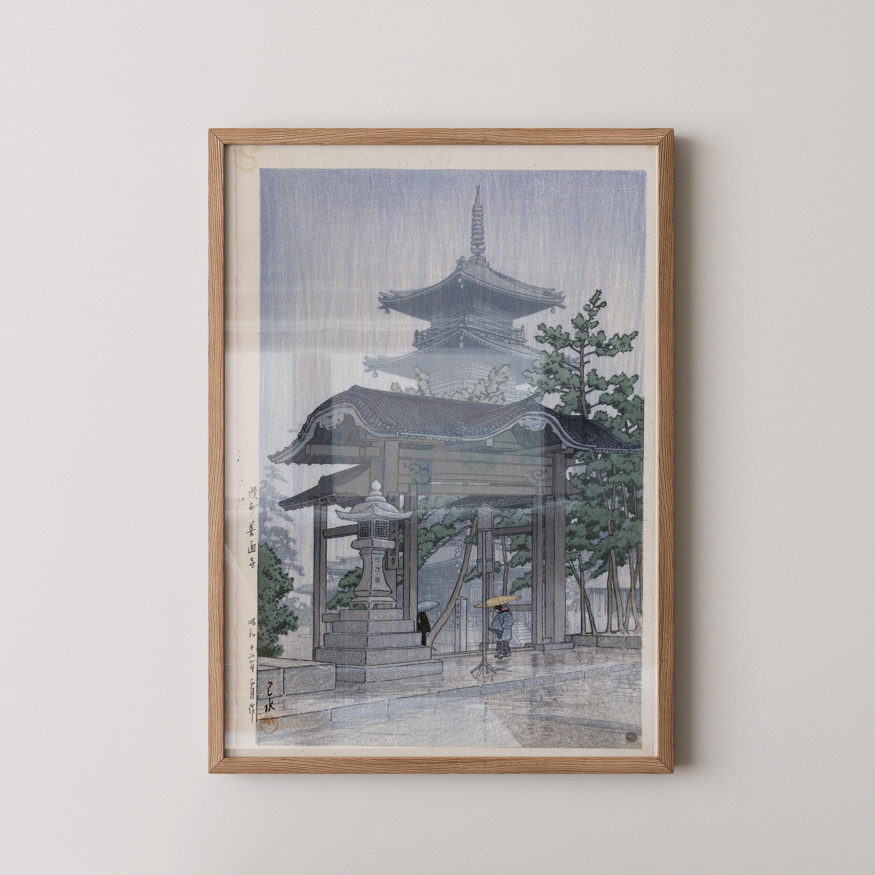 Kawase Hasui - Sanshu Temple Giclee Print: Vintage Japanese Ukiyo - e Art - 9ArtPrints