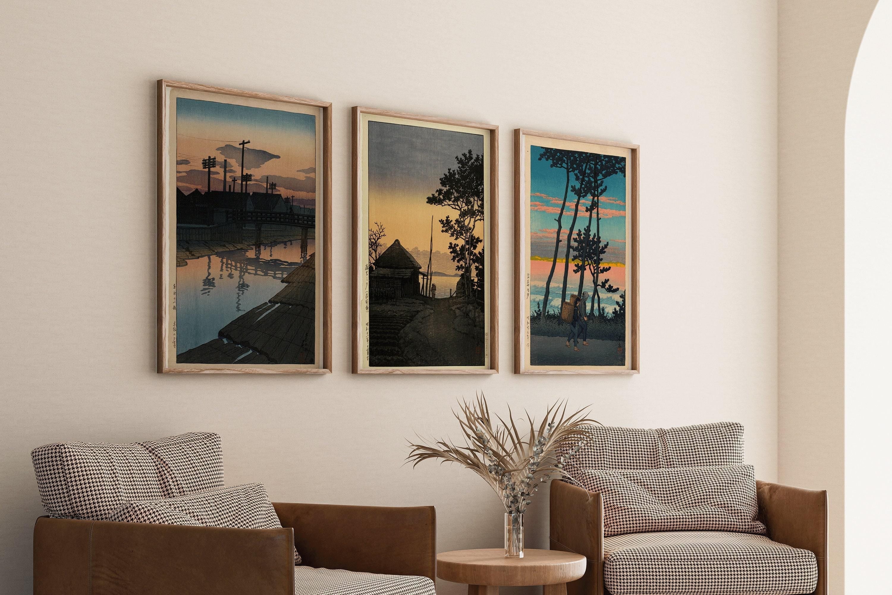 Kawase Hasui Shin - Hanga Art Print Trio: Dusk Theme, Framed Option - 9ArtPrints