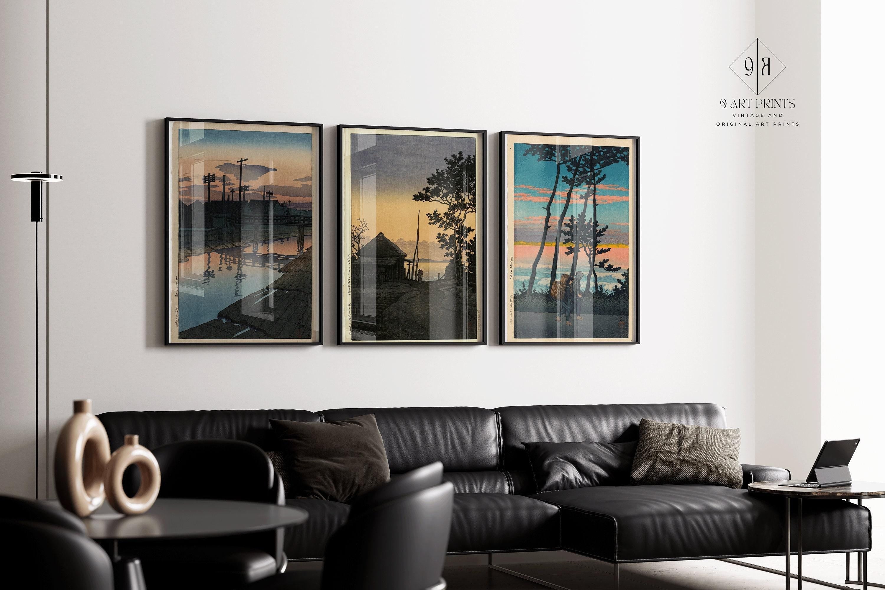 Kawase Hasui Shin - Hanga Art Print Trio: Dusk Theme, Framed Option - 9ArtPrints