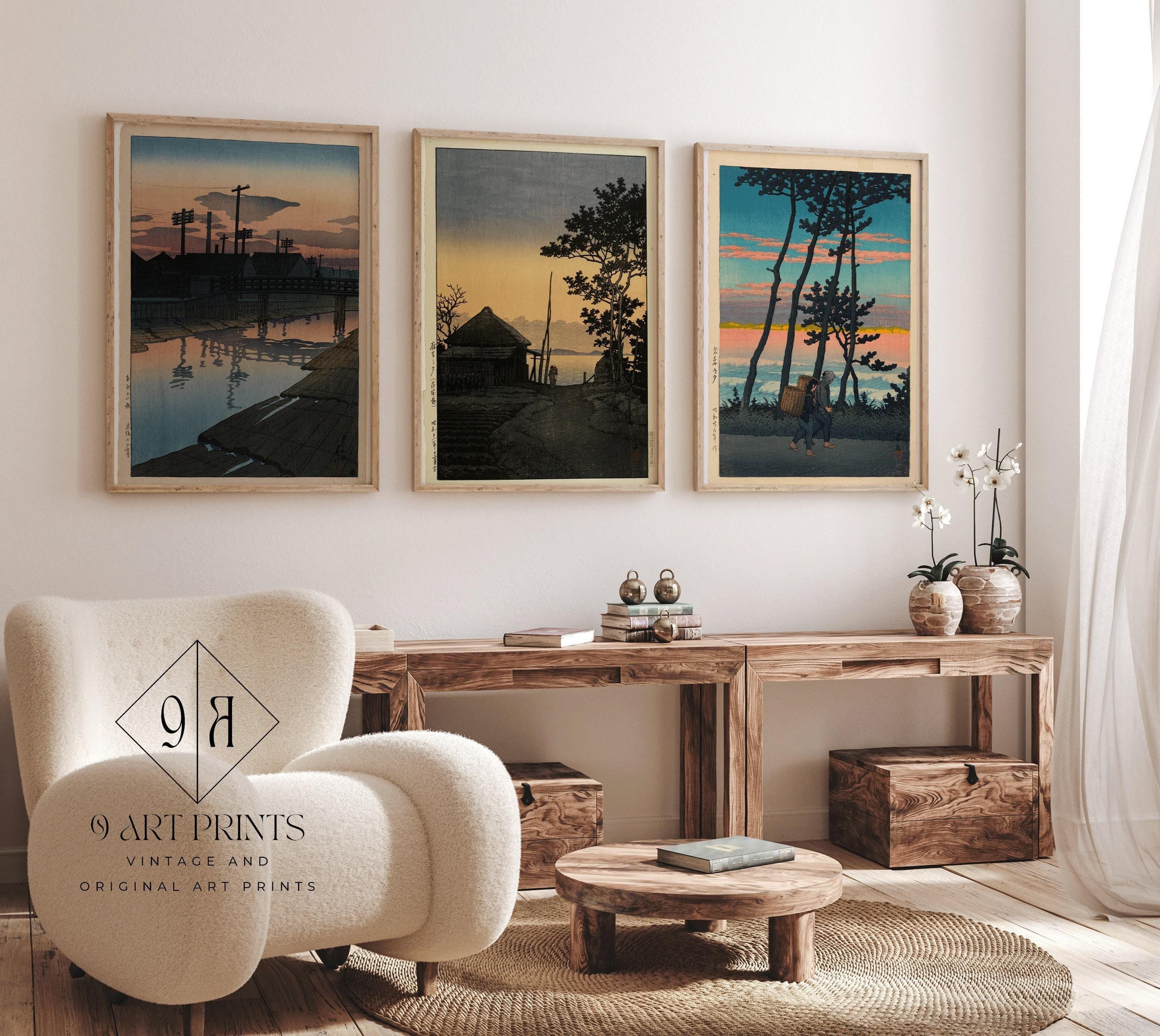 Kawase Hasui Shin - Hanga Art Print Trio: Dusk Theme, Framed Option - 9ArtPrints