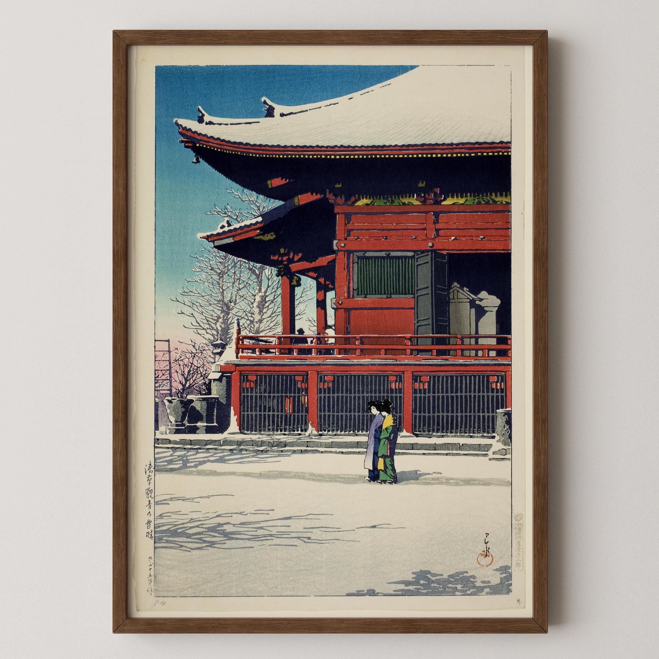 Kawase Hasui - Snow at Asakusa Temple: Vintage Japanese Woodblock Print - 9ArtPrints