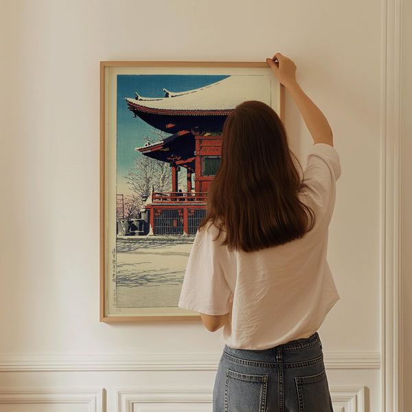 Kawase Hasui — Snow at Asakusa Temple: Vintage | Japanese Woodblock Print (Shin Hanga)