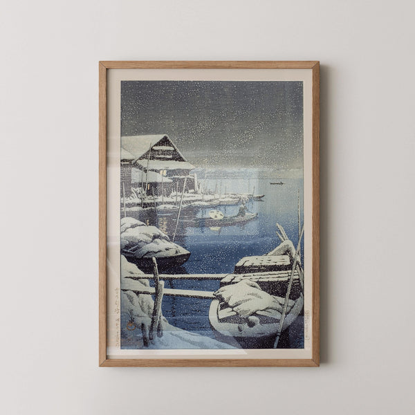 Kawase Hasui — Snow at Mukojima: Vintage Japanese Ukiyo-e | Japanese Woodblock Print (Shin Hanga)