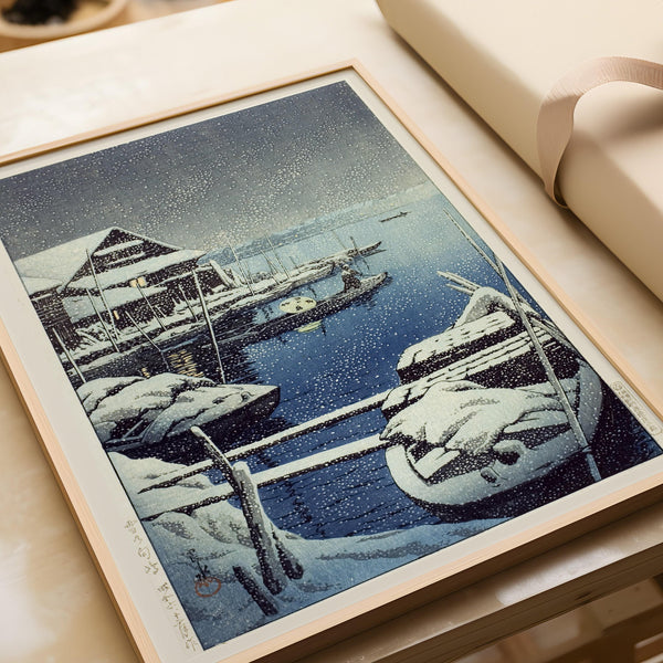 Kawase Hasui — Snow at Mukojima: Vintage Japanese Ukiyo-e | Japanese Woodblock Print (Shin Hanga)