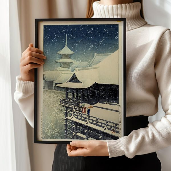 Kawase Hasui — Spring Snow at Kiyomizu Temple | Japanese Woodblock Print