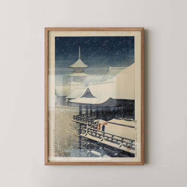 Kawase Hasui — Spring Snow at Kiyomizu Temple | Japanese Woodblock Print