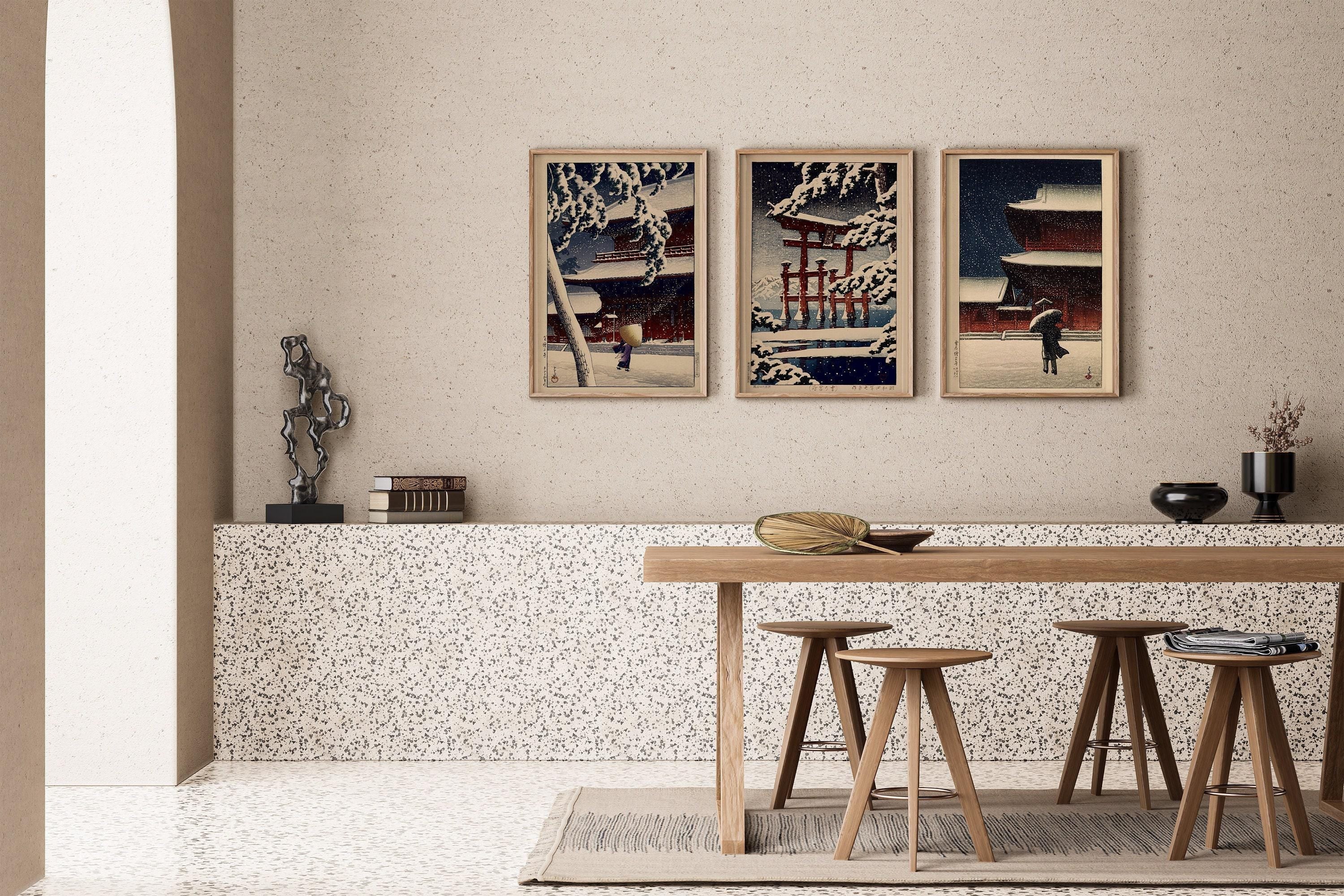 Kawase Hasui Winter Japanese Art Print Trio: Zojozi Temple & Miyajima - 9ArtPrints