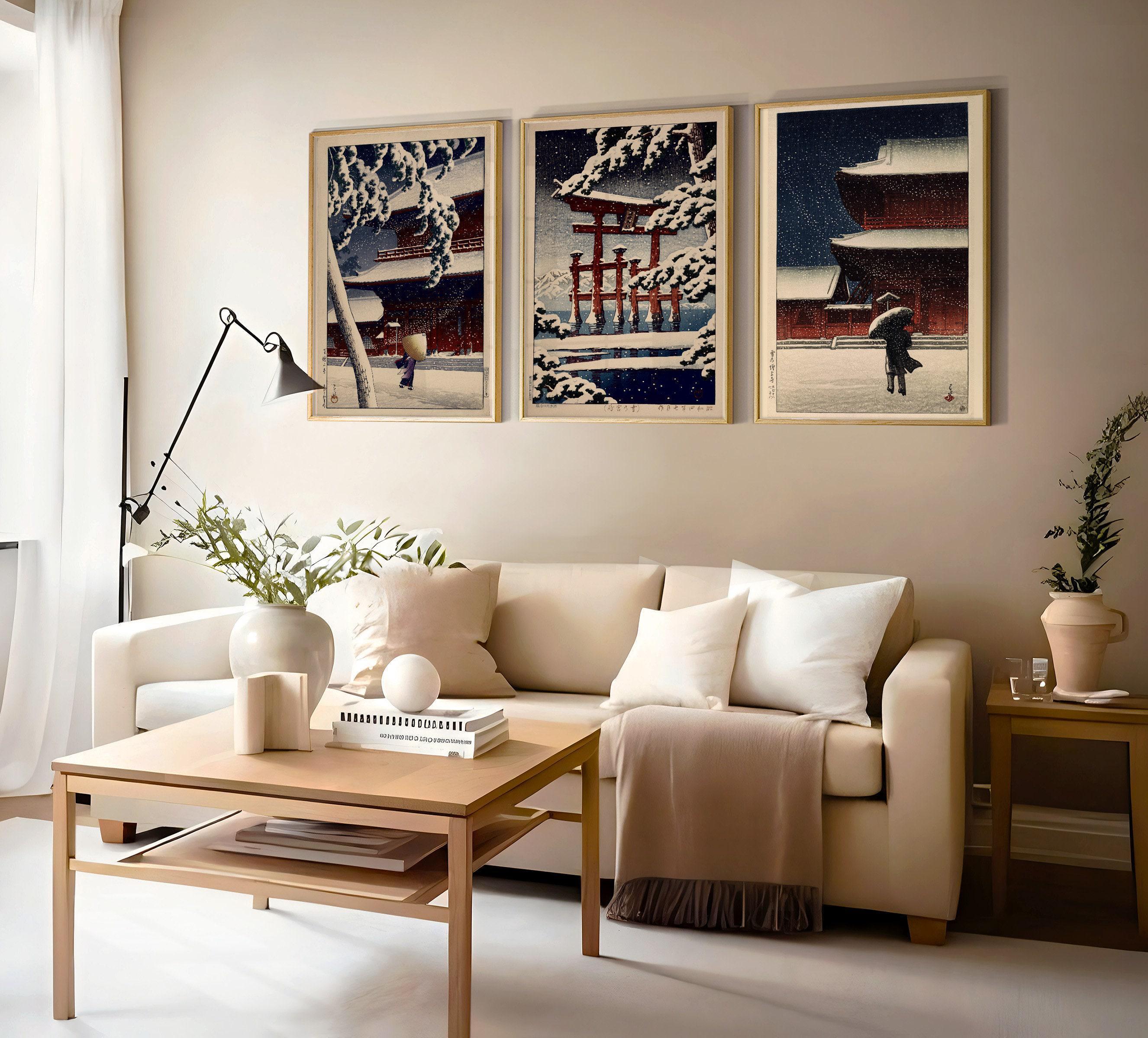 Kawase Hasui Winter Japanese Art Print Trio: Zojozi Temple & Miyajima - 9ArtPrints