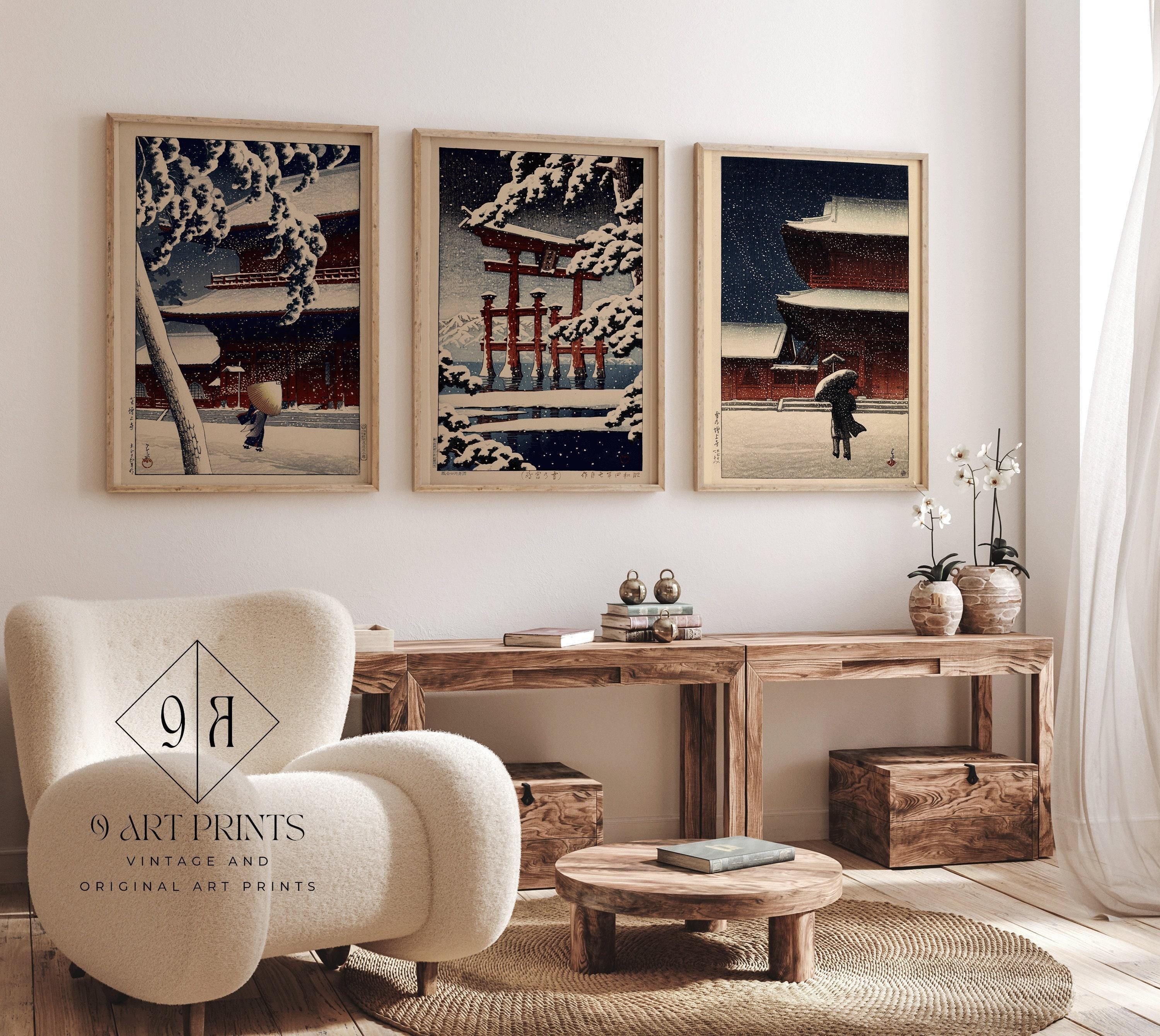 Kawase Hasui Winter Japanese Art Print Trio: Zojozi Temple & Miyajima - 9ArtPrints