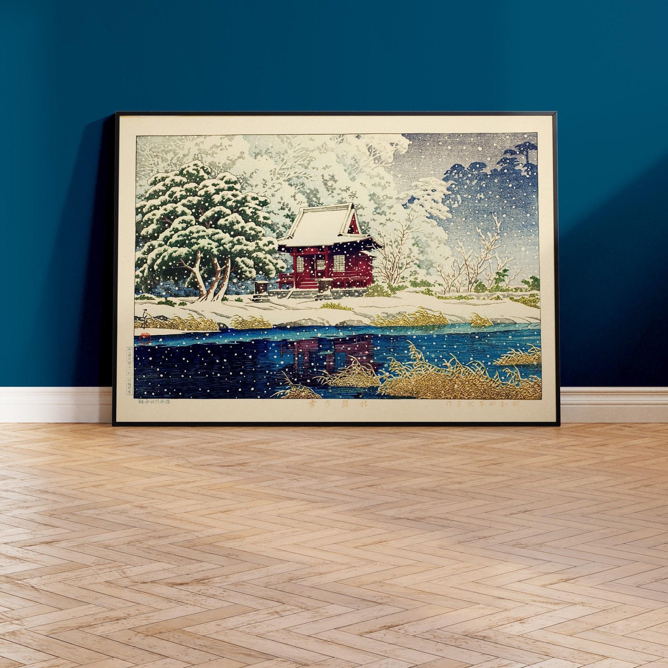 Kawase Hasui Winter Scene Print: Japanese Woodblock Art, Inokashira Benten Shrine - 9ArtPrints