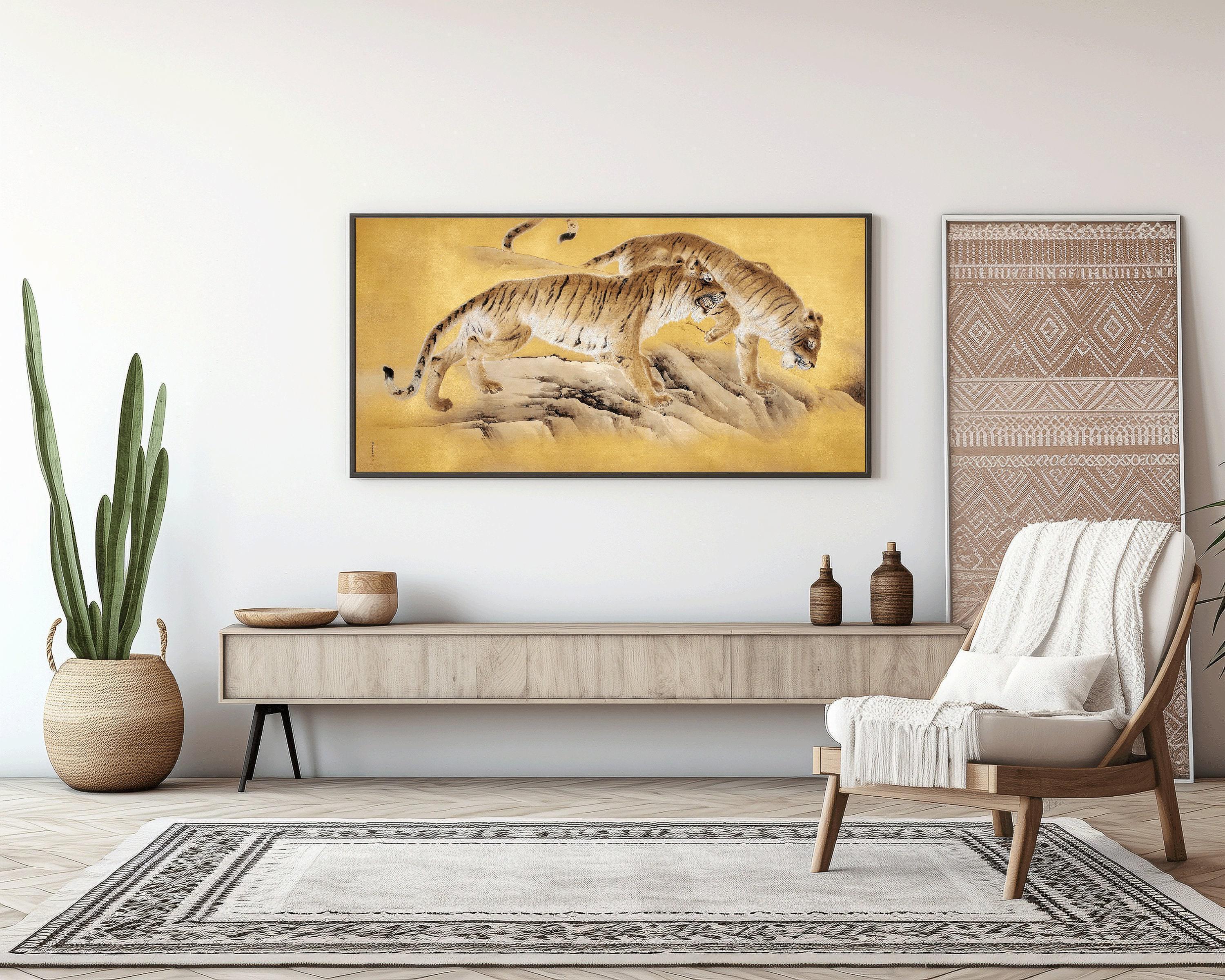 Kishi Chikudo - Tigers by Mountain Stream | PREMIUM GICLÉE PRINT | Vintage Asian Japanese Wide Panoramic Art in Gold (available framed) 2x1 - 9ArtPrints