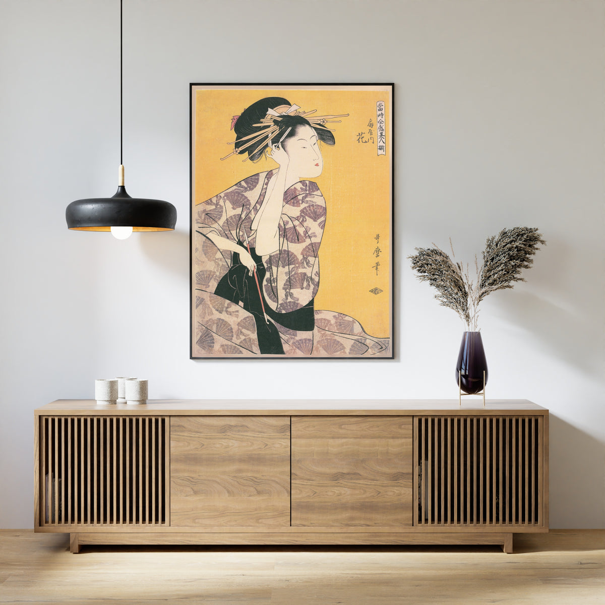 Kitagawa Utamaro — Hanaogi of the Ogiya (Holding a Pipe) | Japanese Woodblock Print (Ukiyo-e) - 9ArtPrints