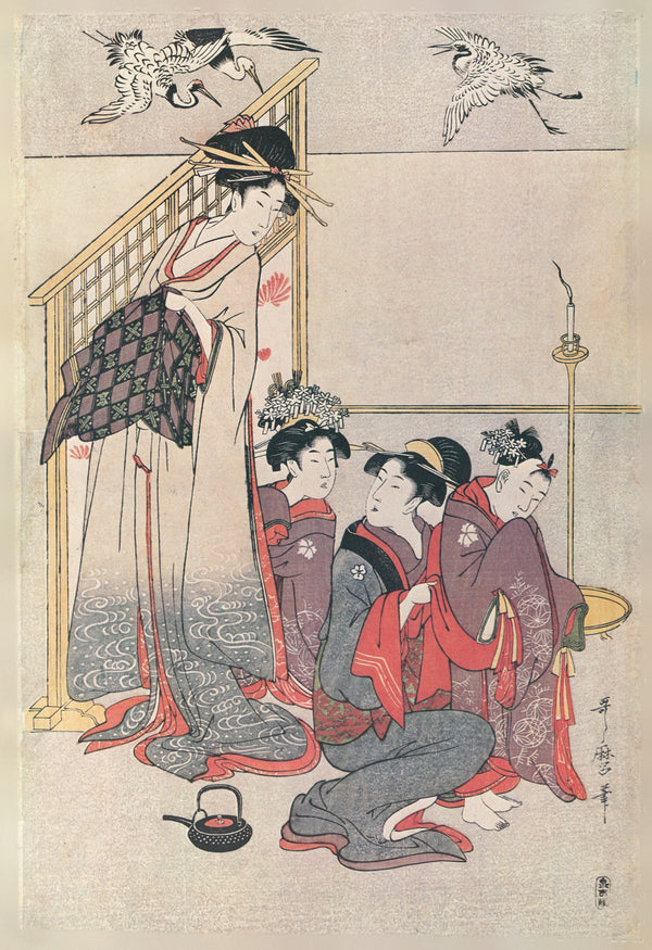 Kitagawa Utamaro — Niwaka Festival Performers at a Teahouse (Right Sheet) | Japanese Woodblock Print (Ukiyo-e)