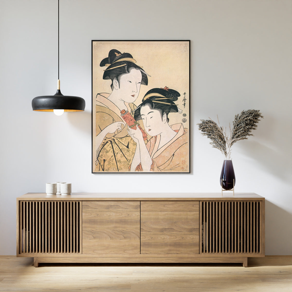 Kitagawa Utamaro — Osen of the Kagiya Giving a Scroll to Takashima Ohisa | Japanese Woodblock Print (Ukiyo-e) - 9ArtPrints