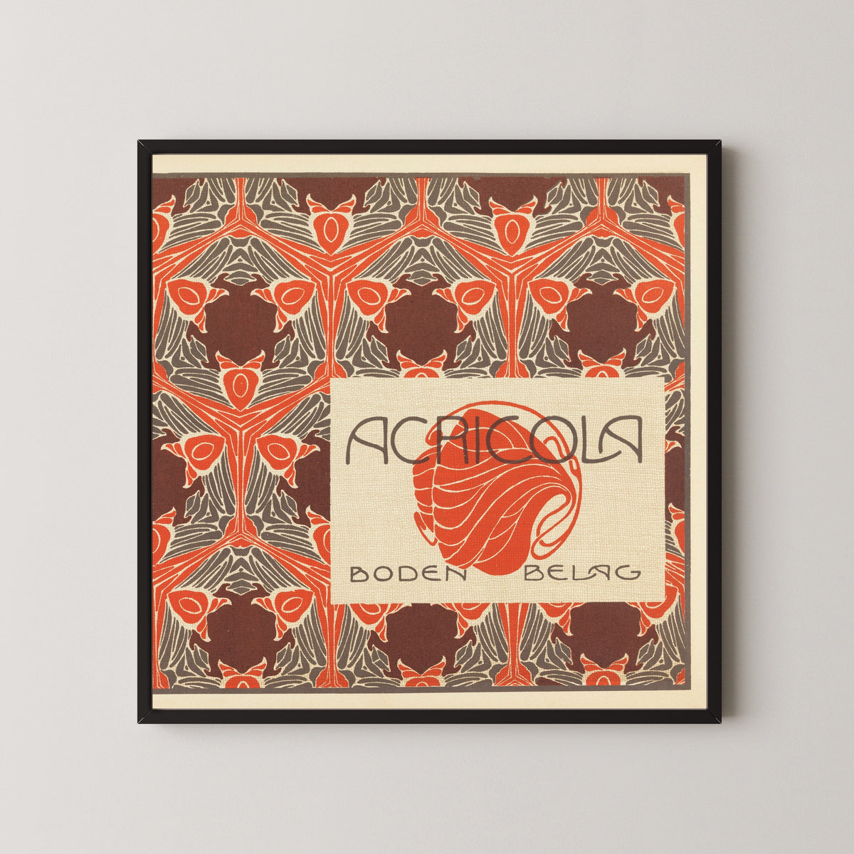 Agricola Boden-Belag by Koloman Moser — in a black frame on a pale wall