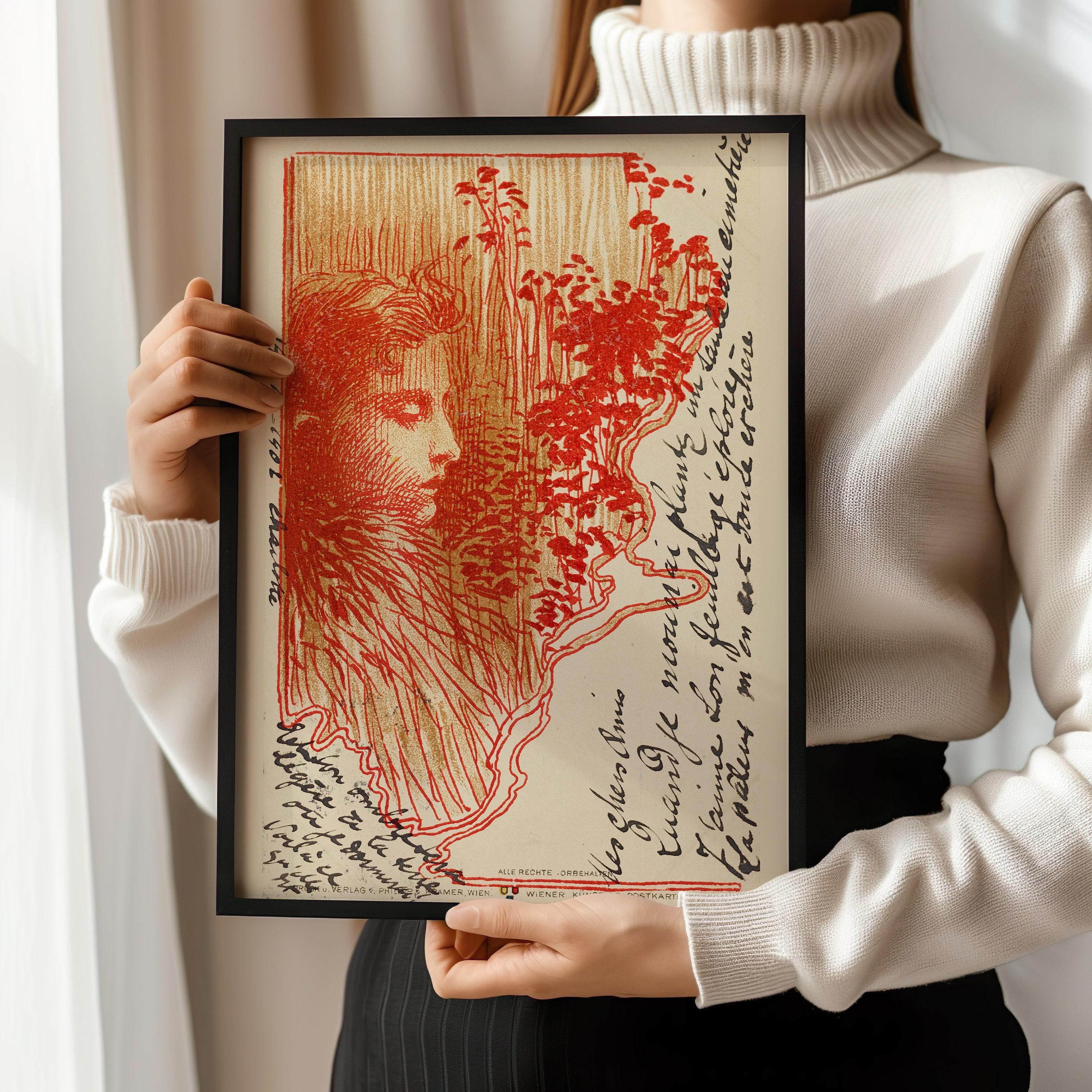 Koloman Moser - Postcard Sketch | Famous Vintage Exhibition Poster in Red (available handframed or unframed) - 9ArtPrints