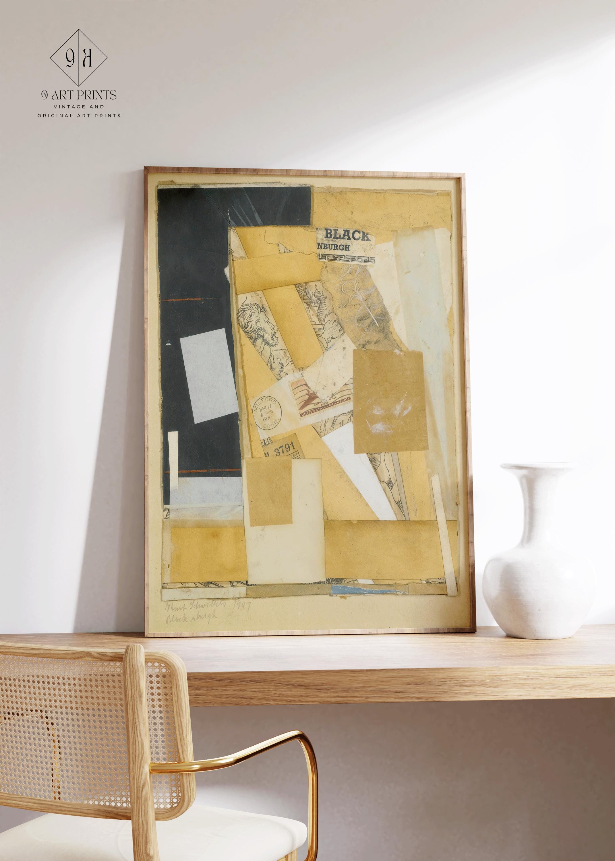 Kurt Schwitters - Black NBurgh | Dadaist Constructivist Mid - Century Modern Collage Art Print (available handframed or unframed) - 9ArtPrints