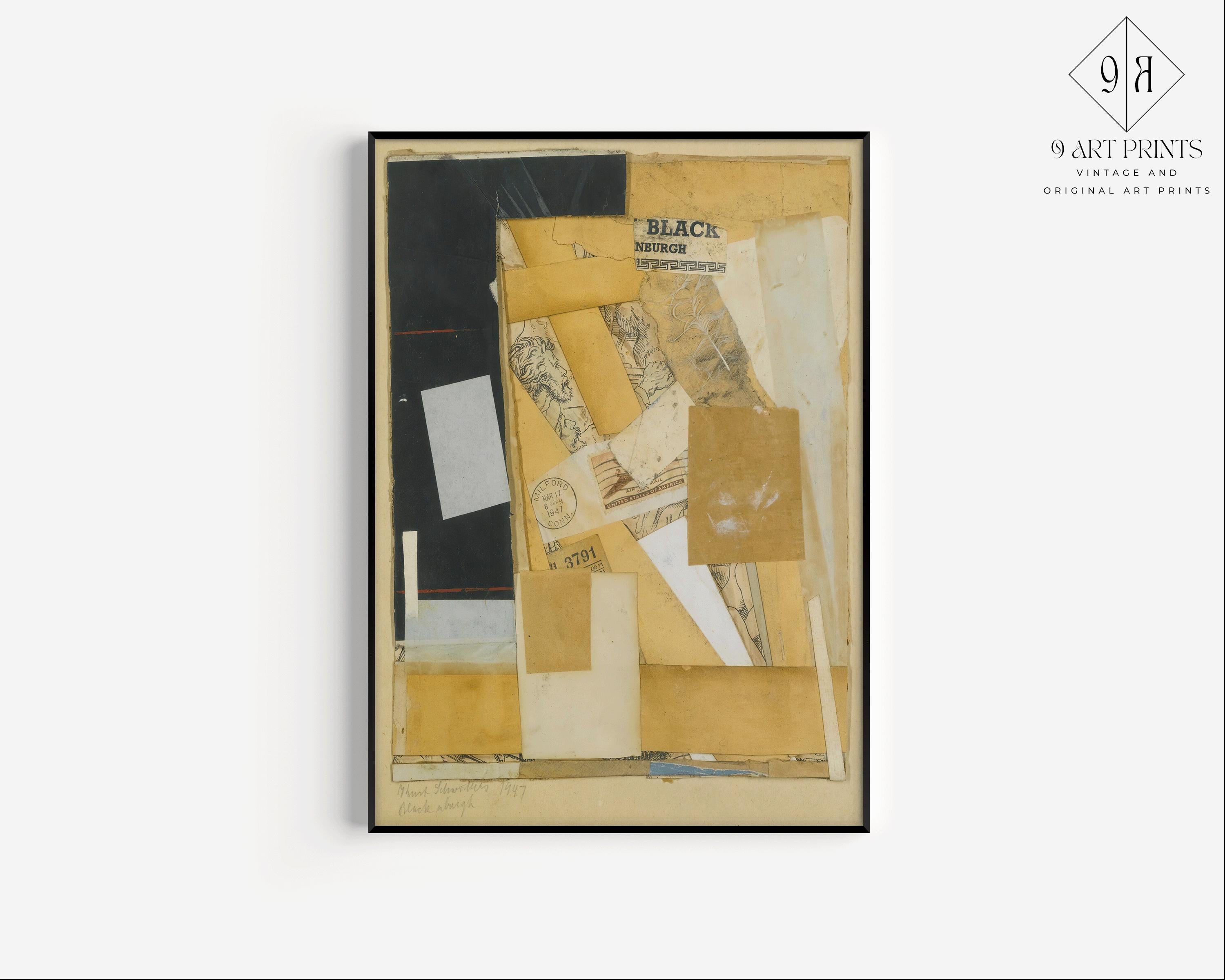 Kurt Schwitters - Black NBurgh | Dadaist Constructivist Mid - Century Modern Collage Art Print (available handframed or unframed) - 9ArtPrints