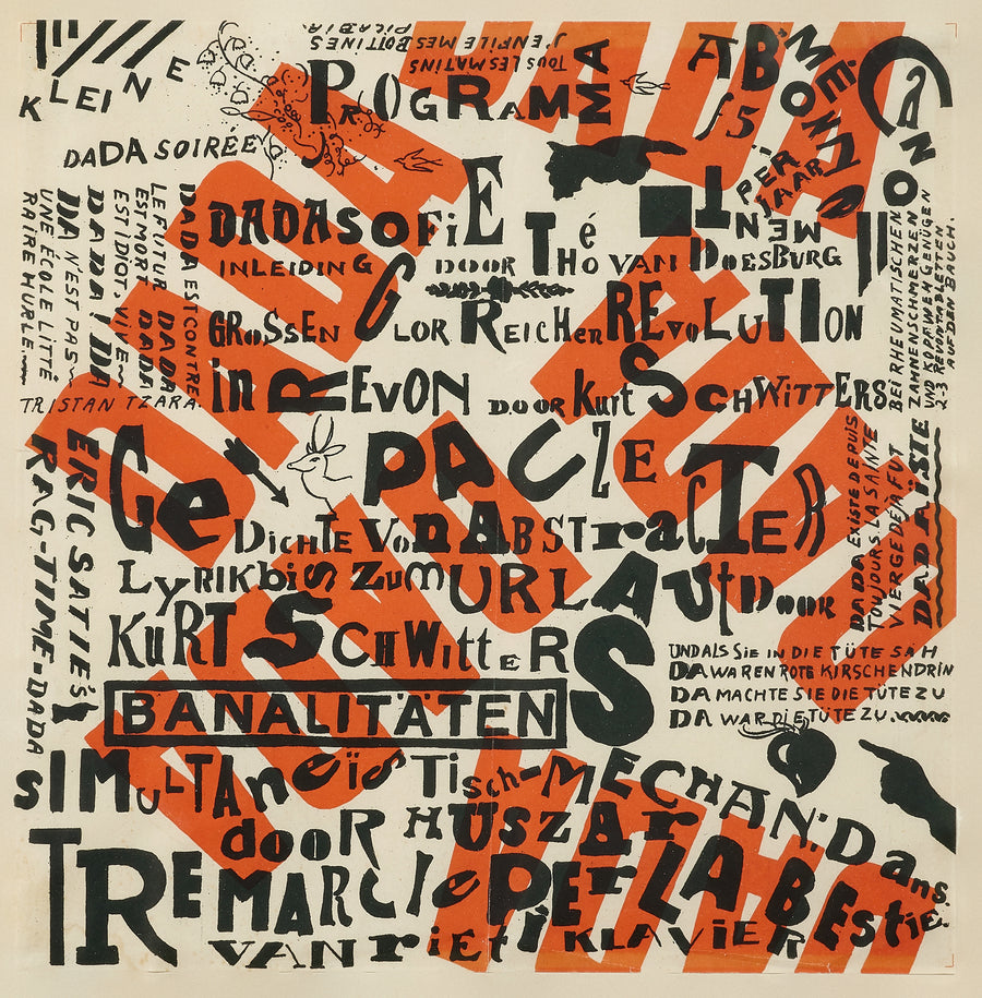 Kurt Schwitters — Kleine Dada soirée – La Haye, 9 janvier 1923 | Fine Art Print shown to scale on a wall above a sofa