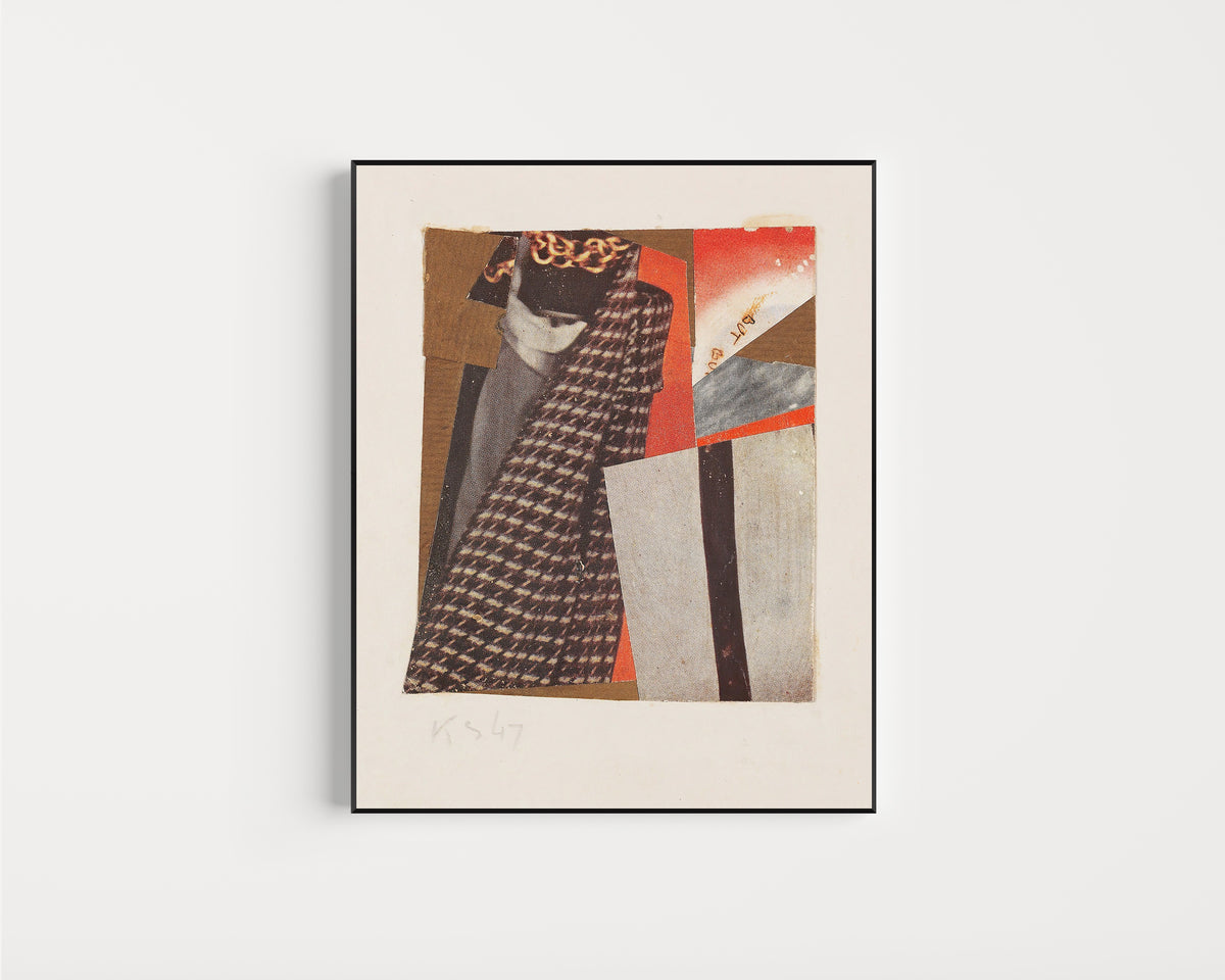 Framed art print of Ohne Titel (but but), Merzzeichnung by Kurt Schwitters, in a slim black frame on a plain white wall