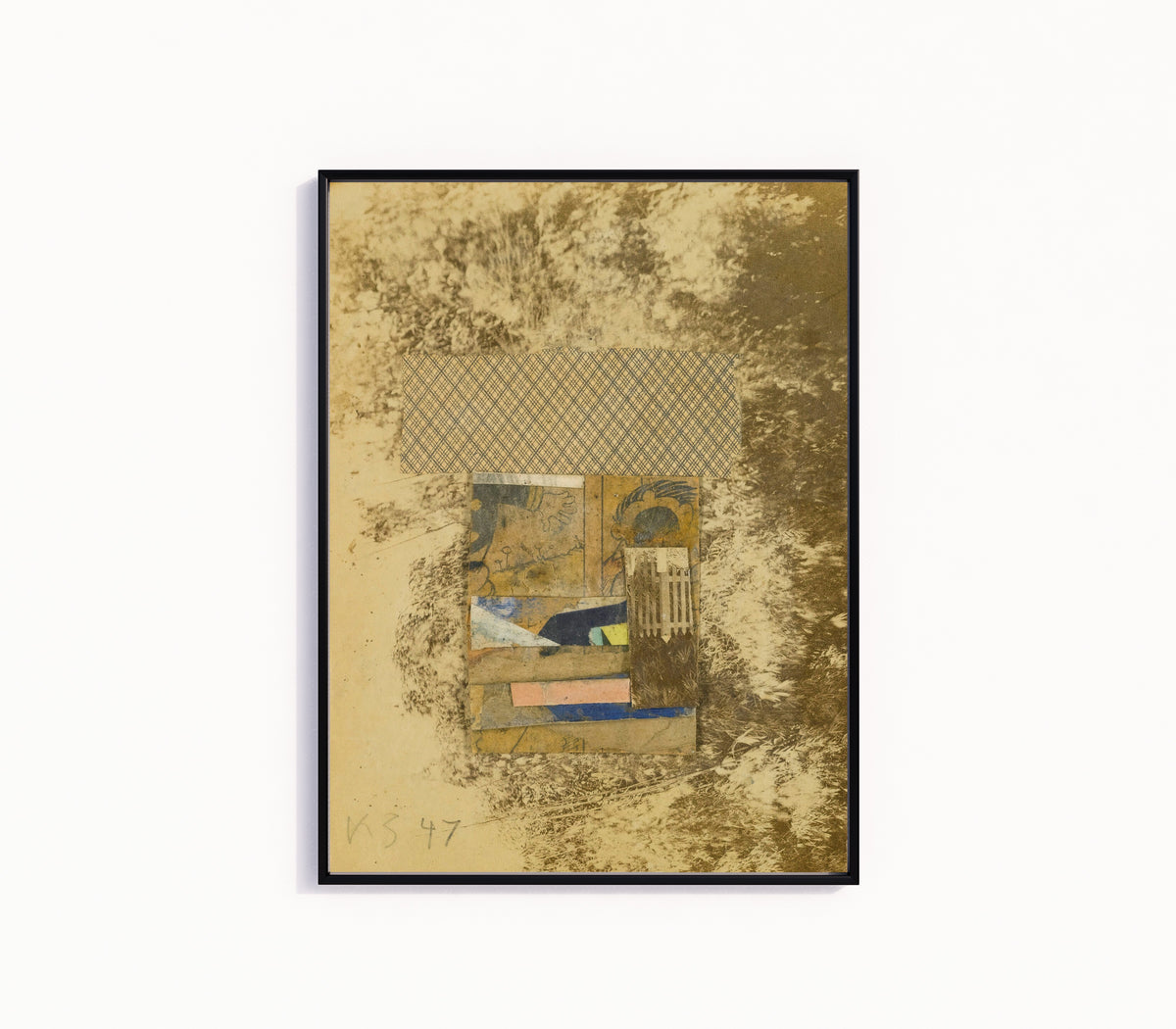 Framed art print of Ohne Titel (Merzzeichnung In Merzzeichnung) (Untitled (Merz Drawing In… by Kurt Schwitters, in a slim black frame on a plain white wall