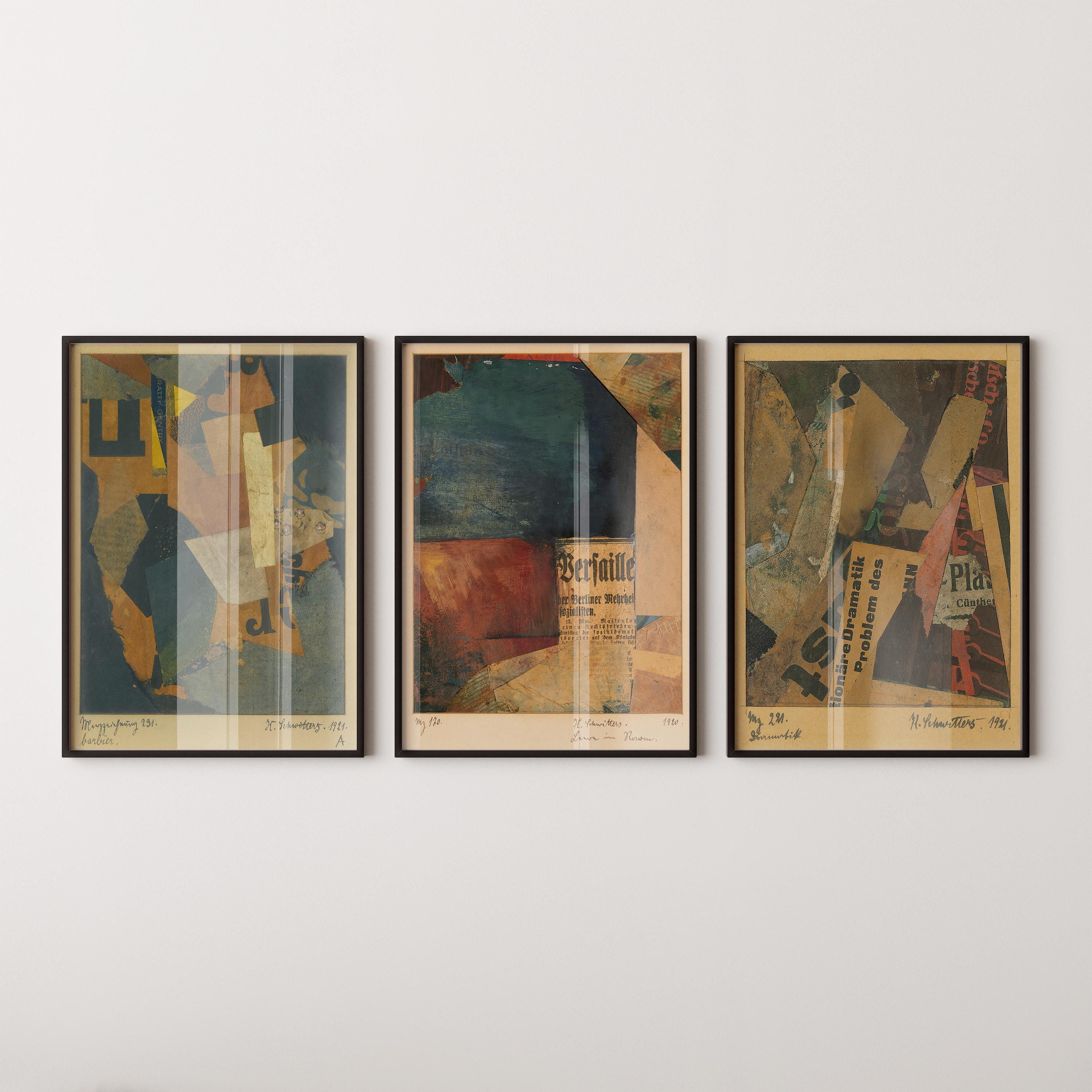 Kurt Schwitters STATEMENT TRIO Bauhaus Style Collage| Vintage Dadaism Constructivist Art (Available Frame or unframed) - 9ArtPrints