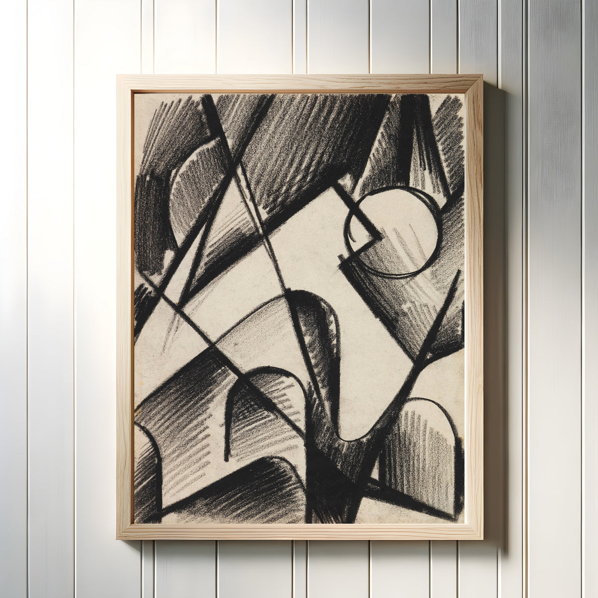 Framed art print of Z 101 Hochgebirge by Kurt Schwitters, in a light wood frame on a white panelled wall