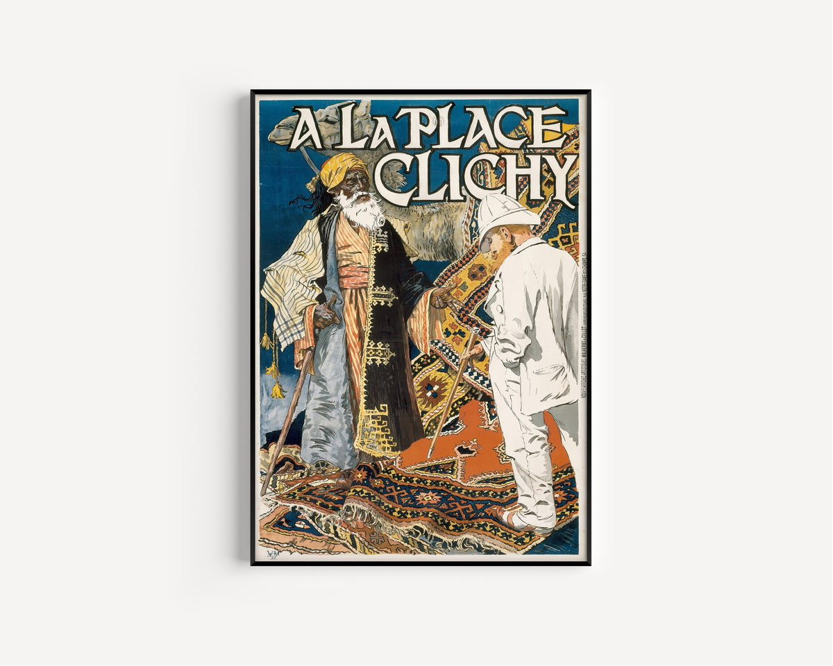 À la Place Clichy by Eugène Grasset — in a slim black frame on a plain white wall