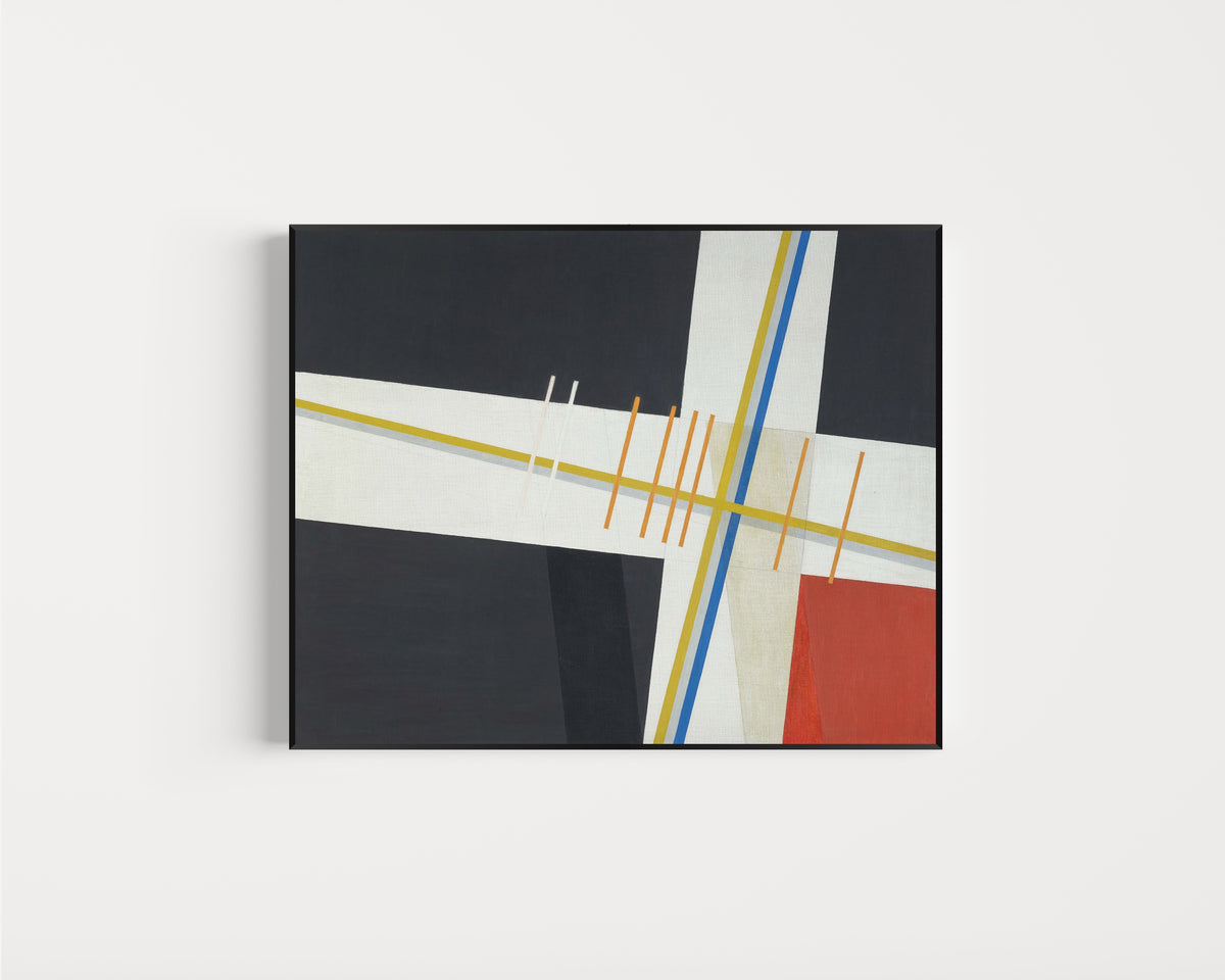 Framed art print of Am 3 by László Moholy-Nagy, in a slim black frame on a plain white wall