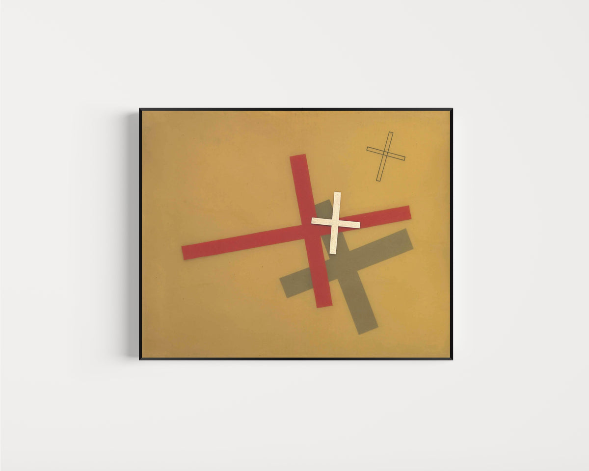 Framed art print of G 8 by László Moholy-Nagy, in a slim black frame on a plain white wall
