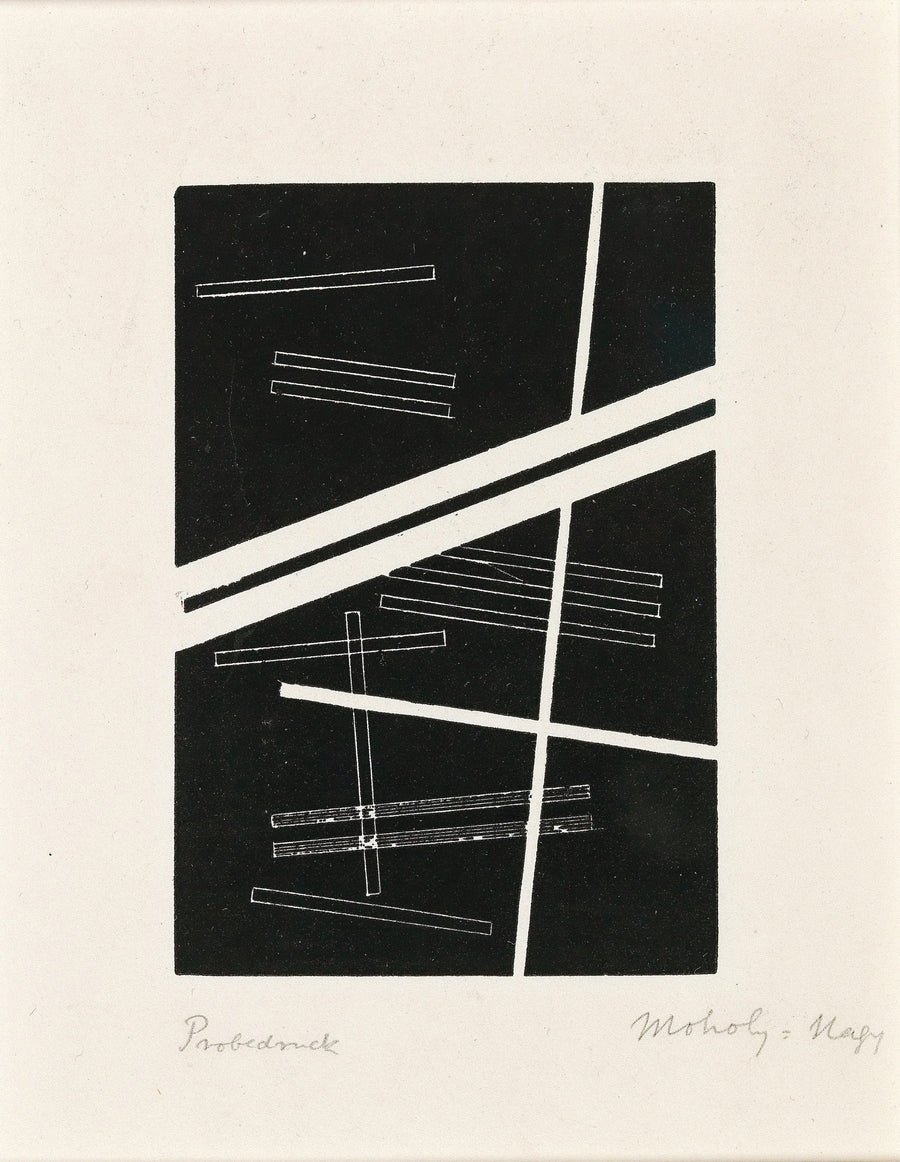 László Moholy-Nagy — Untitled composition | Fine Art Print shown to scale on a wall above a sofa