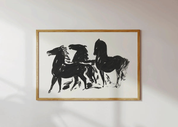 Leo Gestel — Three Black Horses | Dutch Expressionist Print