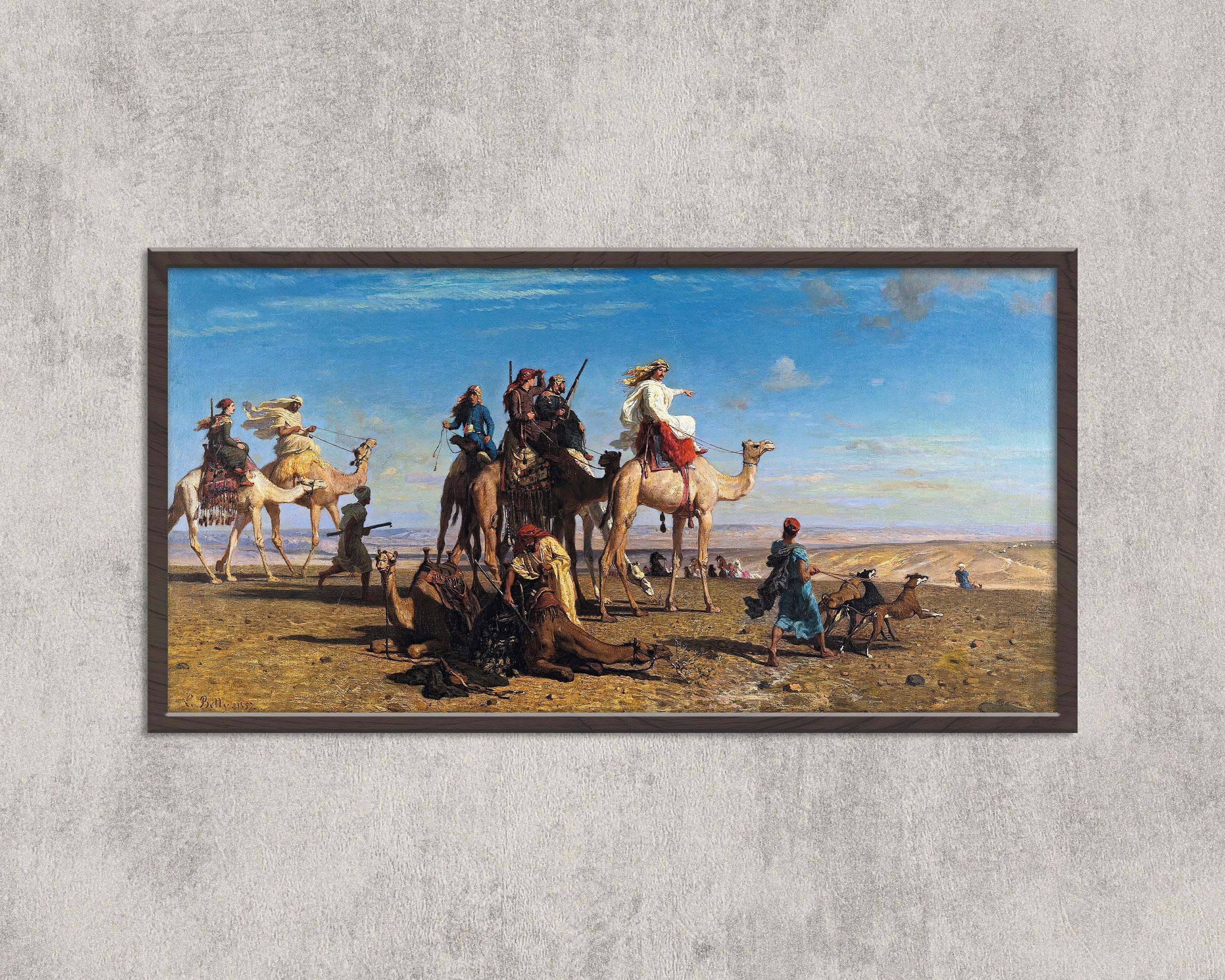 Leon Belly - A Gazelle Hunt in Egypt | An Awe - inspiring 19th - century Orientalist Wide Panoramic Artwork | Available framed or unframed - 9ArtPrints