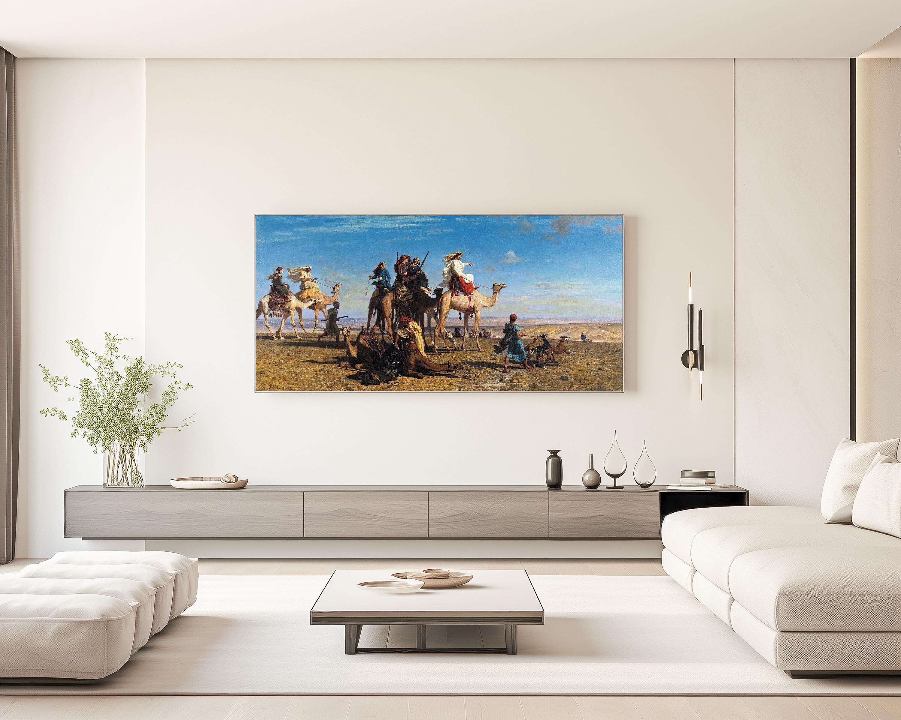 Leon Belly - A Gazelle Hunt in Egypt | An Awe - inspiring 19th - century Orientalist Wide Panoramic Artwork | Available framed or unframed - 9ArtPrints