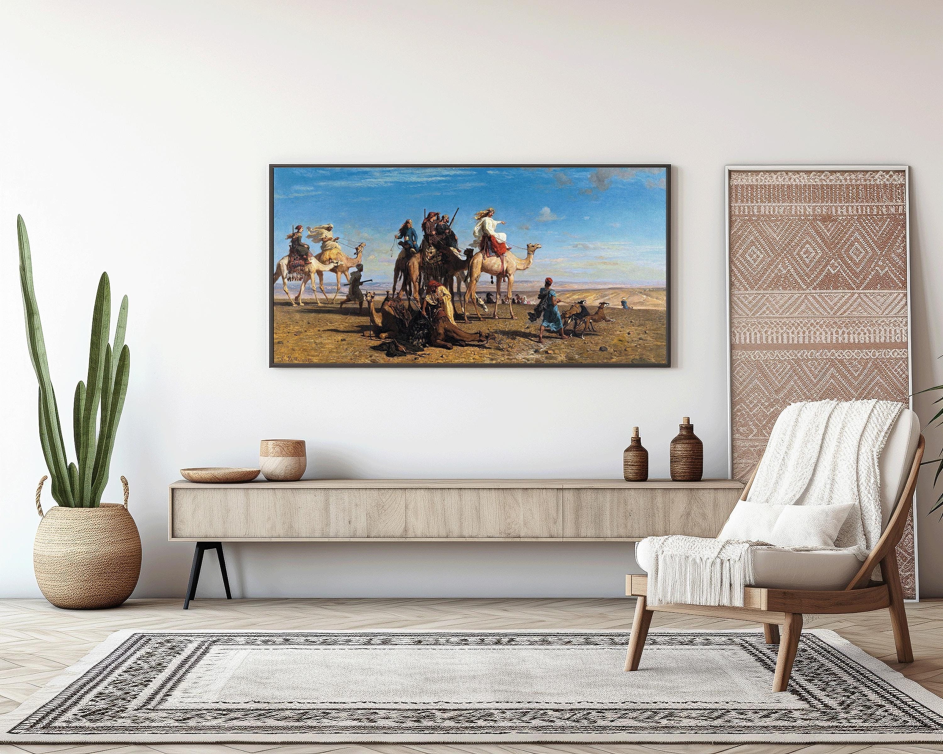 Leon Belly - A Gazelle Hunt in Egypt | An Awe - inspiring 19th - century Orientalist Wide Panoramic Artwork | Available framed or unframed - 9ArtPrints