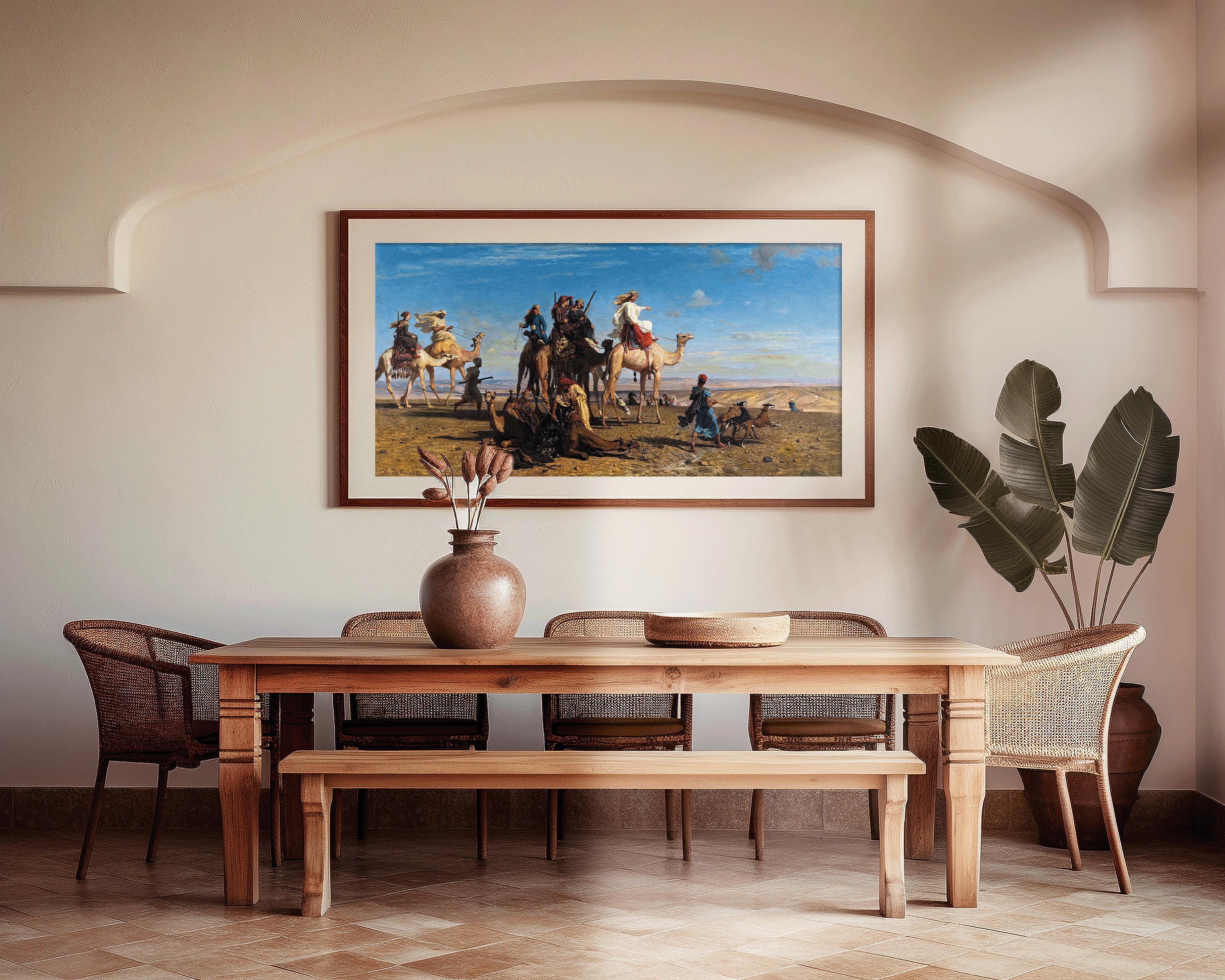 Leon Belly - A Gazelle Hunt in Egypt | An Awe - inspiring 19th - century Orientalist Wide Panoramic Artwork | Available framed or unframed - 9ArtPrints