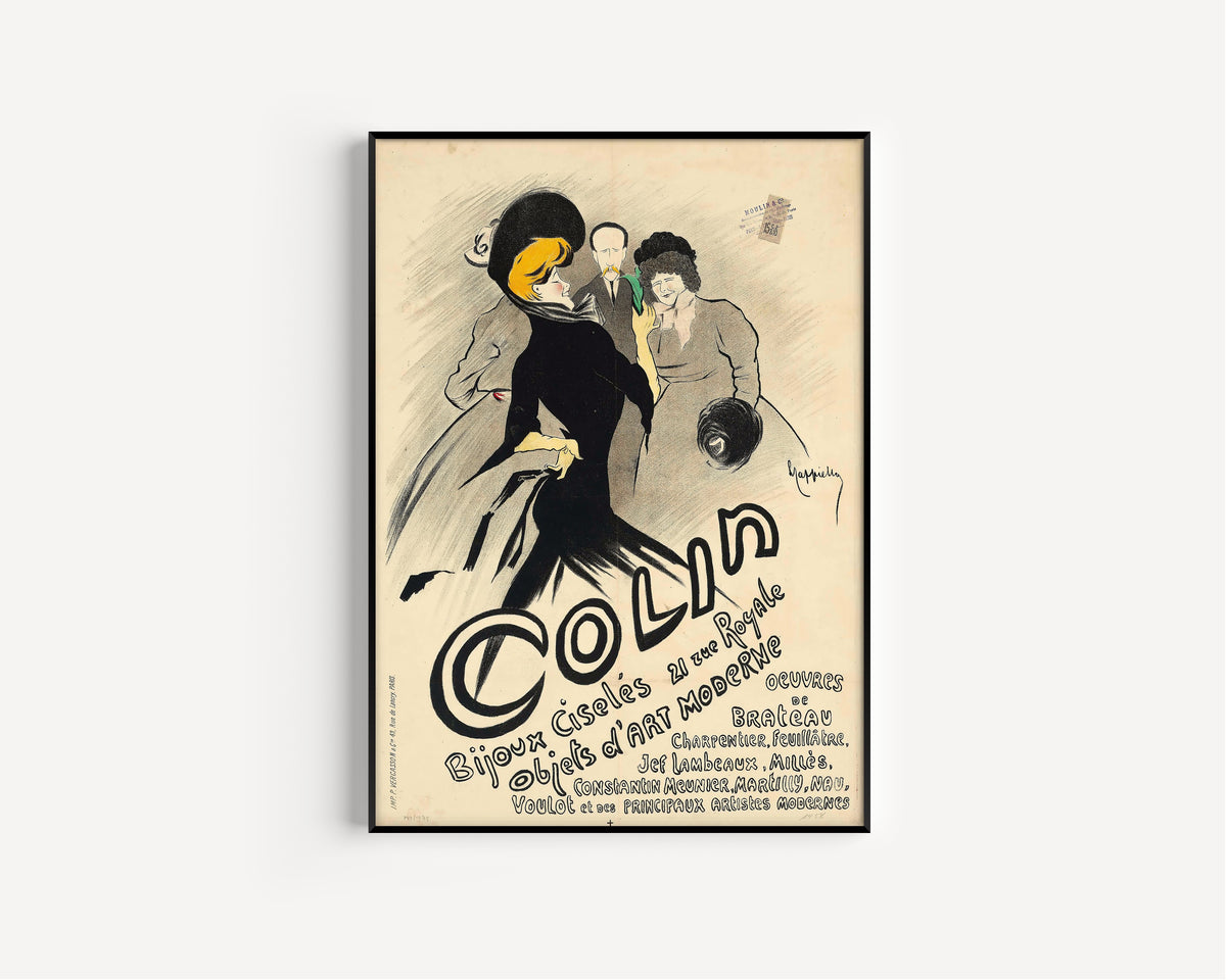 Colin, bijoux ciselés by Leonetto Cappiello — in a slim black frame on a plain white wall