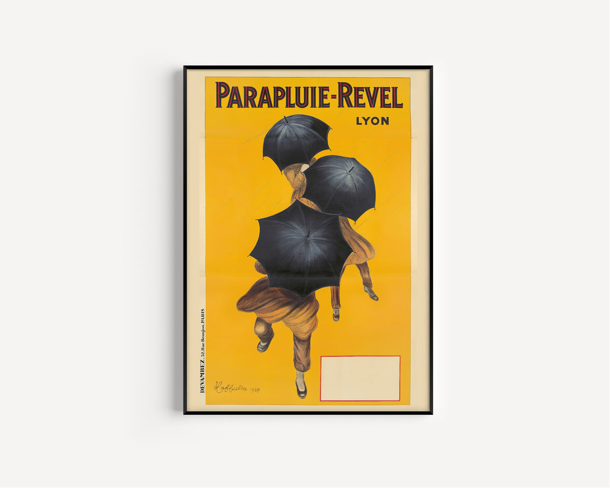 Parapluie-Revel by Leonetto Cappiello — in a slim black frame on a plain white wall